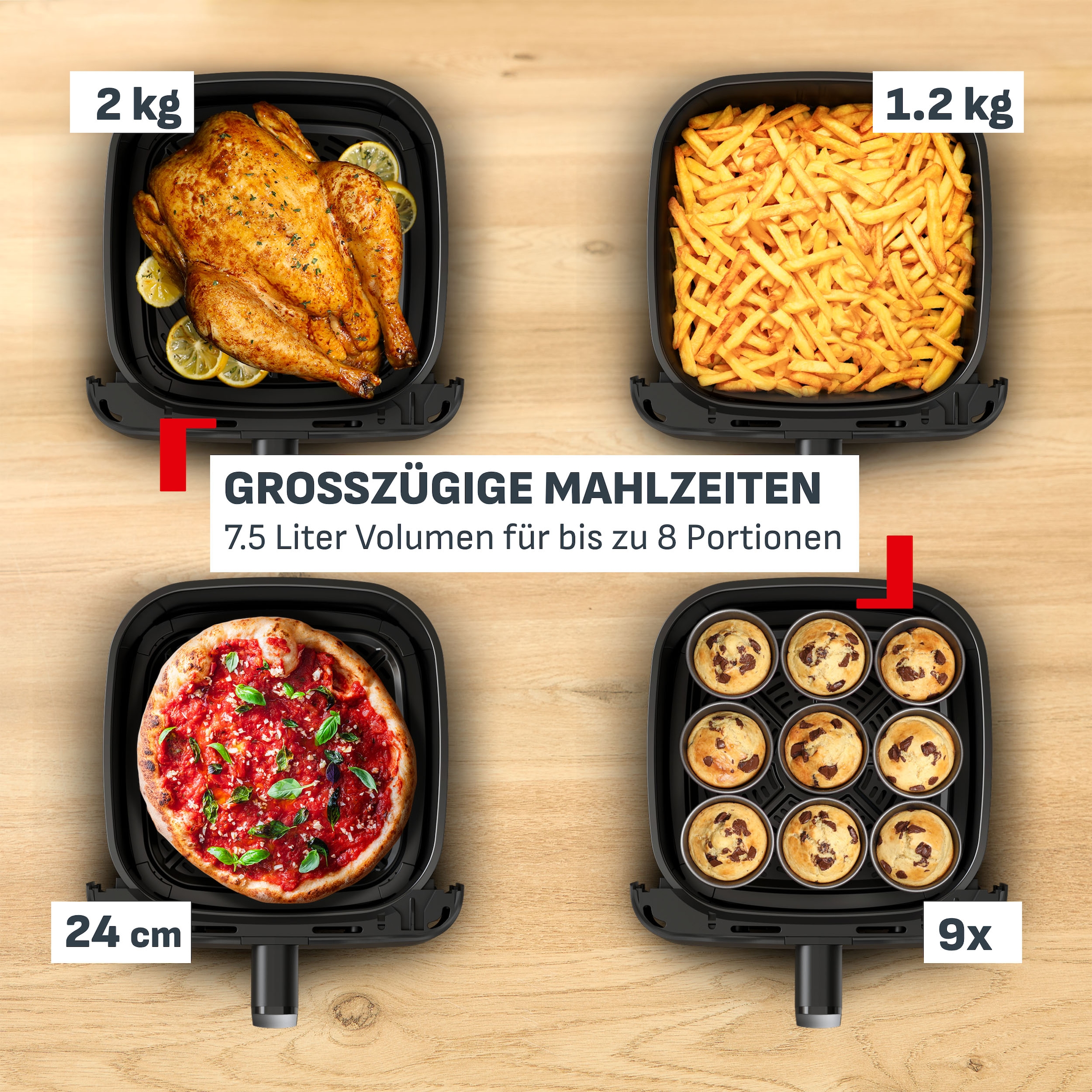 Tefal Heißluftfritteuse »EY8618 Easy Fry Mega Compact« platzsparendes Design, 7,5 L, 8 Portionen, intuitiver Touchscreen