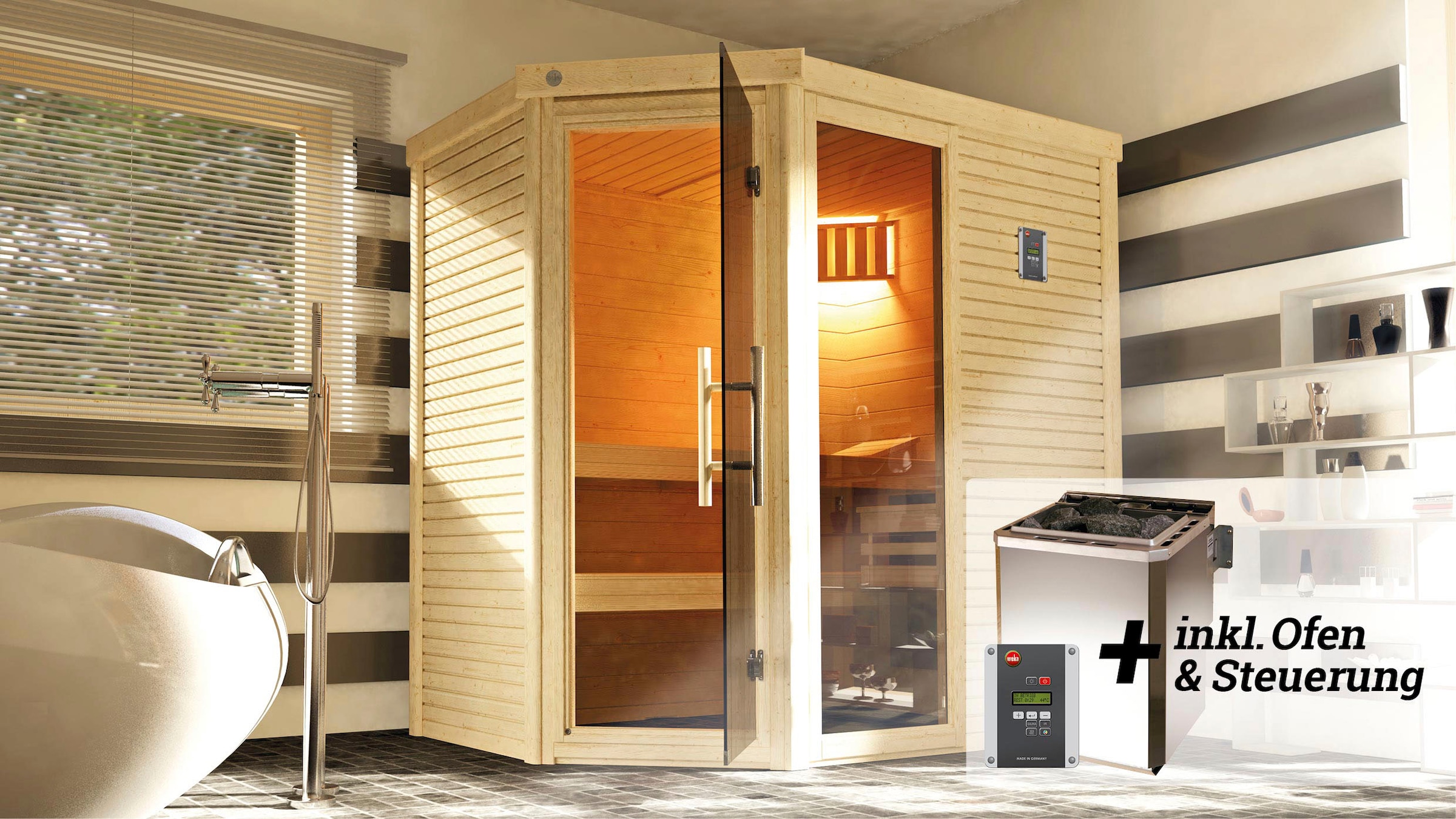 weka Sauna »Cubilis«, 7,5 kW Bio-Ofen mit digitaler Steuerung