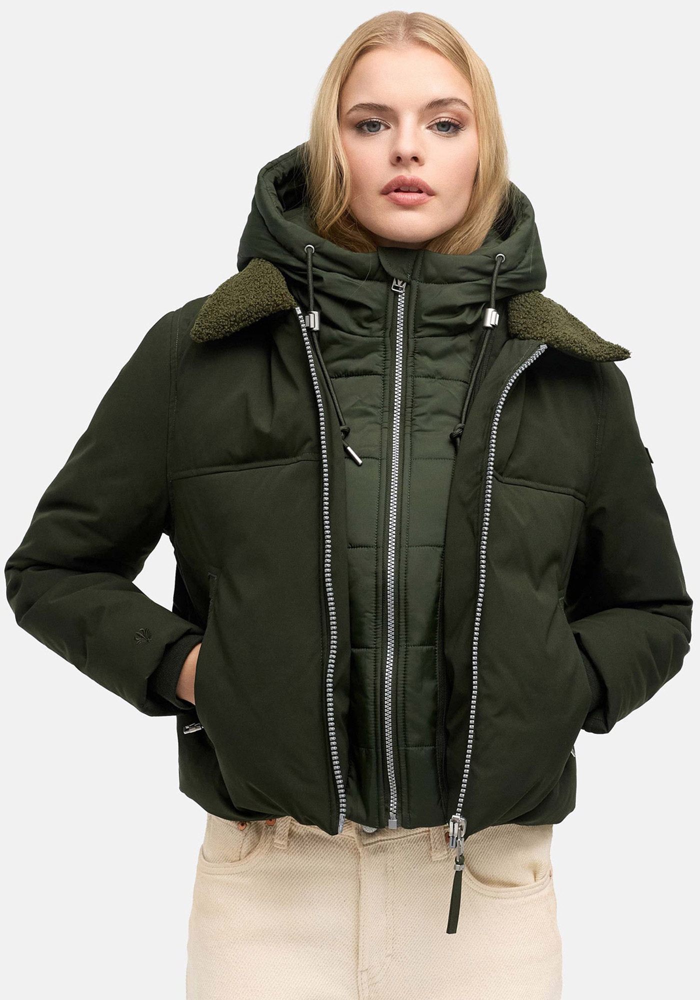 Marikoo Winterjacke »Yurinaa« mit Kapuze Damen Pufferjacke warm mit Kapuze und kuscheligem Kragen