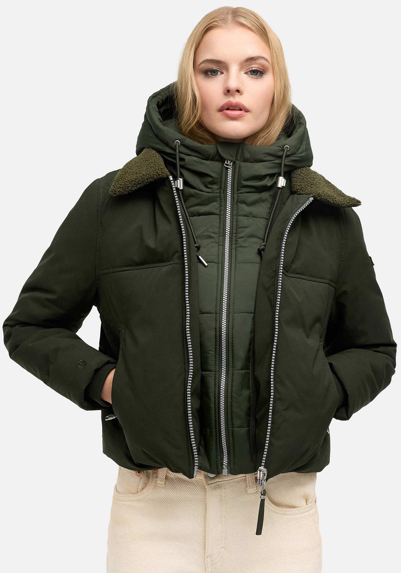 Marikoo Winterjacke "Yurinaa" mit Kapuze Damen Pufferjacke warm mit Kapuze und kuscheligem Kragen