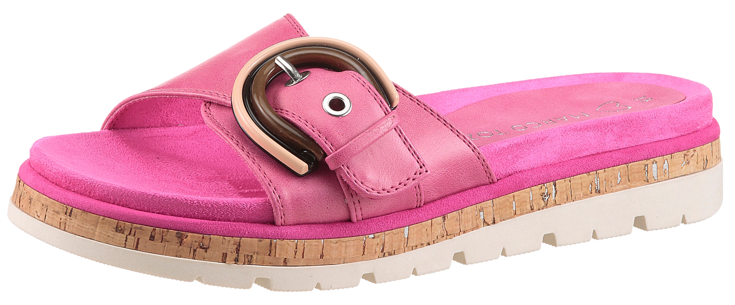 MARCO TOZZI Pantolette, Plateau, Sommerschuh, Schlupfschuh mit dekorativer Schnalle