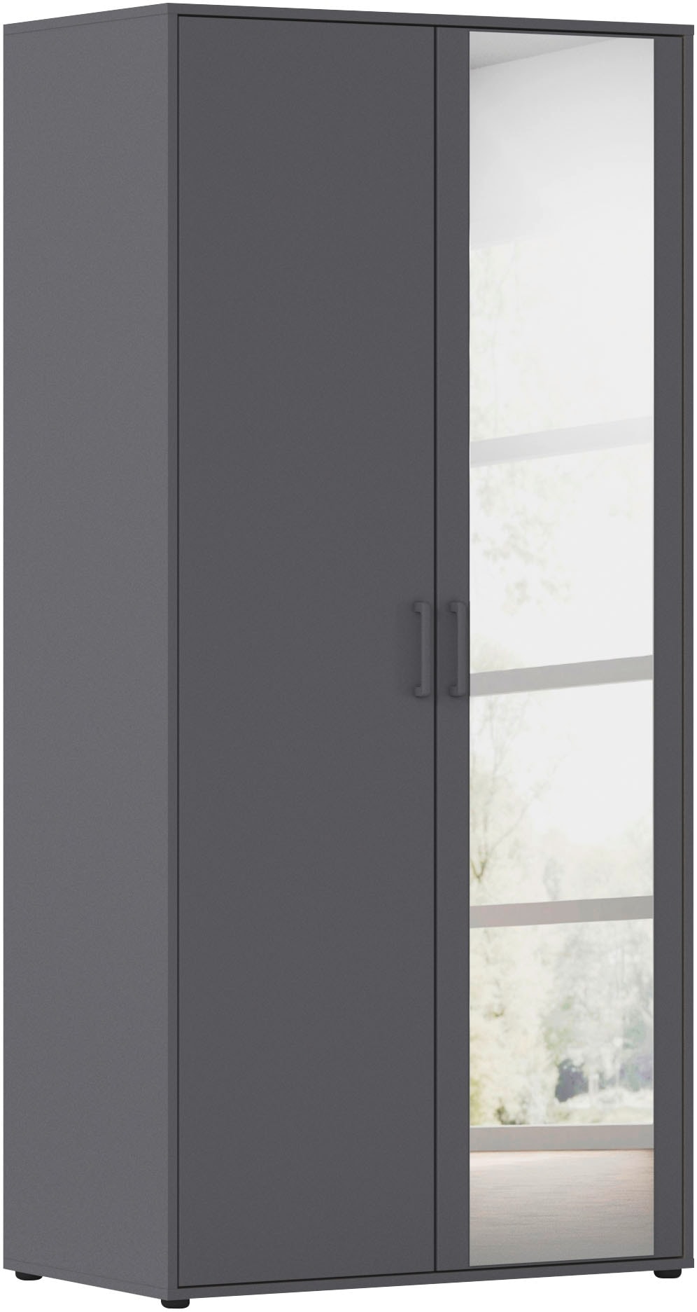 rauch Drehtürenschrank "Kleiderschrank Schrank Garderobe Wäscheschrank VOYAGER" in 3 verschiedenen Ausstattungen BASIC/CLASSIC/PREMIUM, mit modernen Griffen in Graumetallic und Spiegel