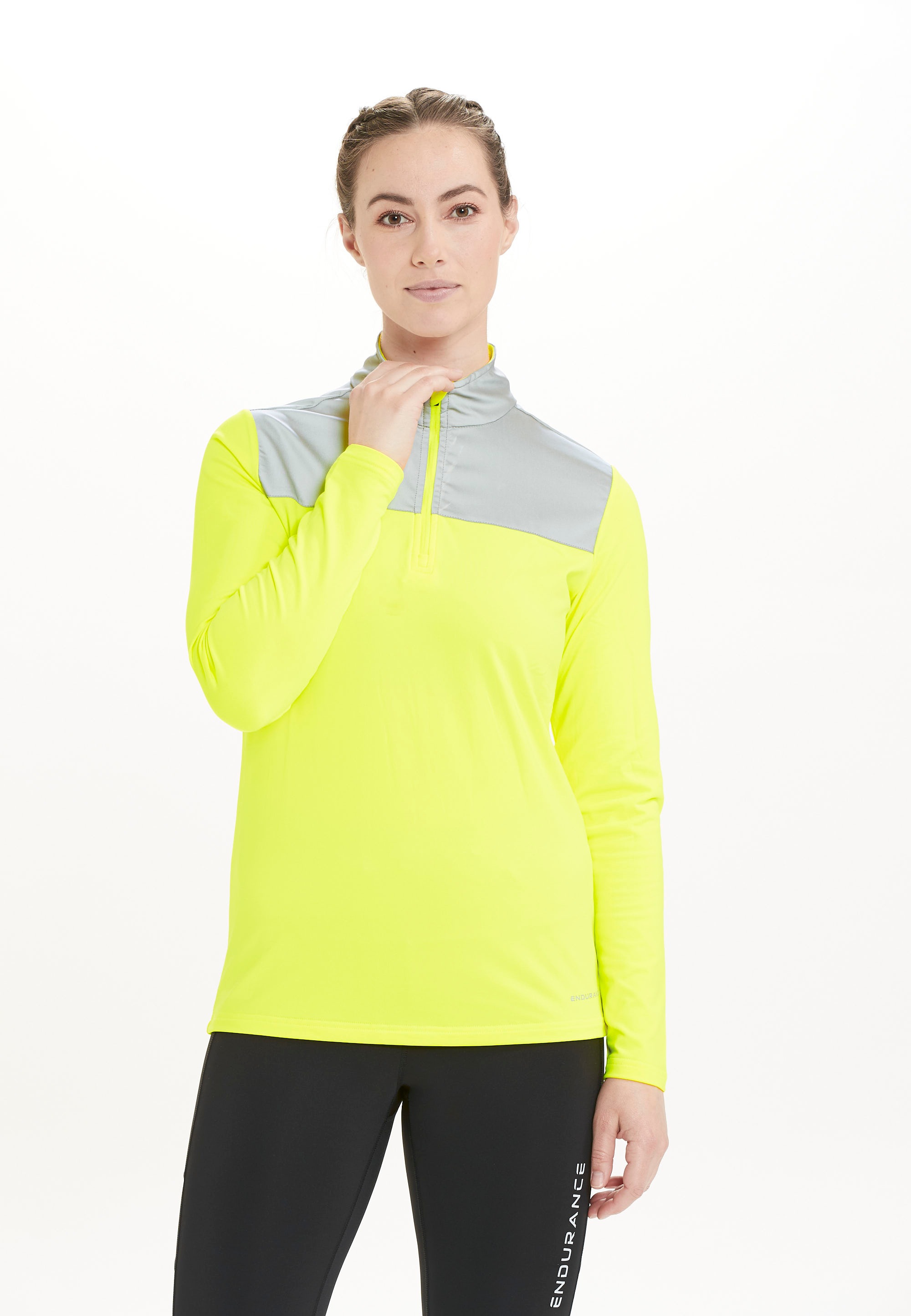 Funktionsshirt ENDURANCE "Tusina", Damen, Gr. 40, gelb (neongelb), 90% Polyester, 10% Elasthan, mehrfarbig, normal, hoch geschlossener Ausschnitt, Shirts Funktionsshirt, mit starken Ultra-Reflektoren