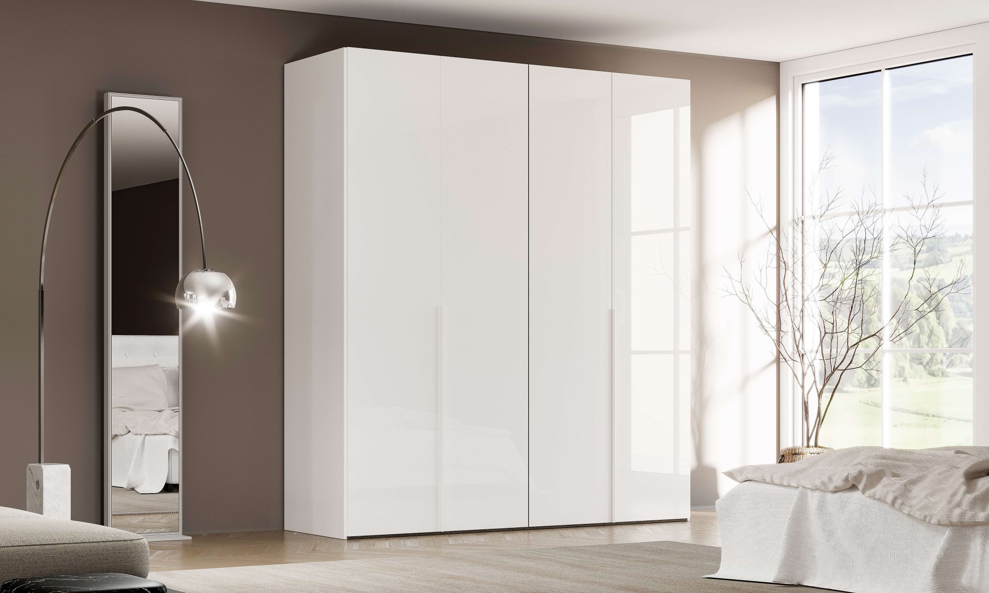 OTTO home Kleiderschrank "Drehtürenschrank MISTER Kleiderschrank Garderobe Hochglanz Weiß" Made in Italy, Basic- und Premium-Ausstattung, Breiten 200/300/400 cm.
