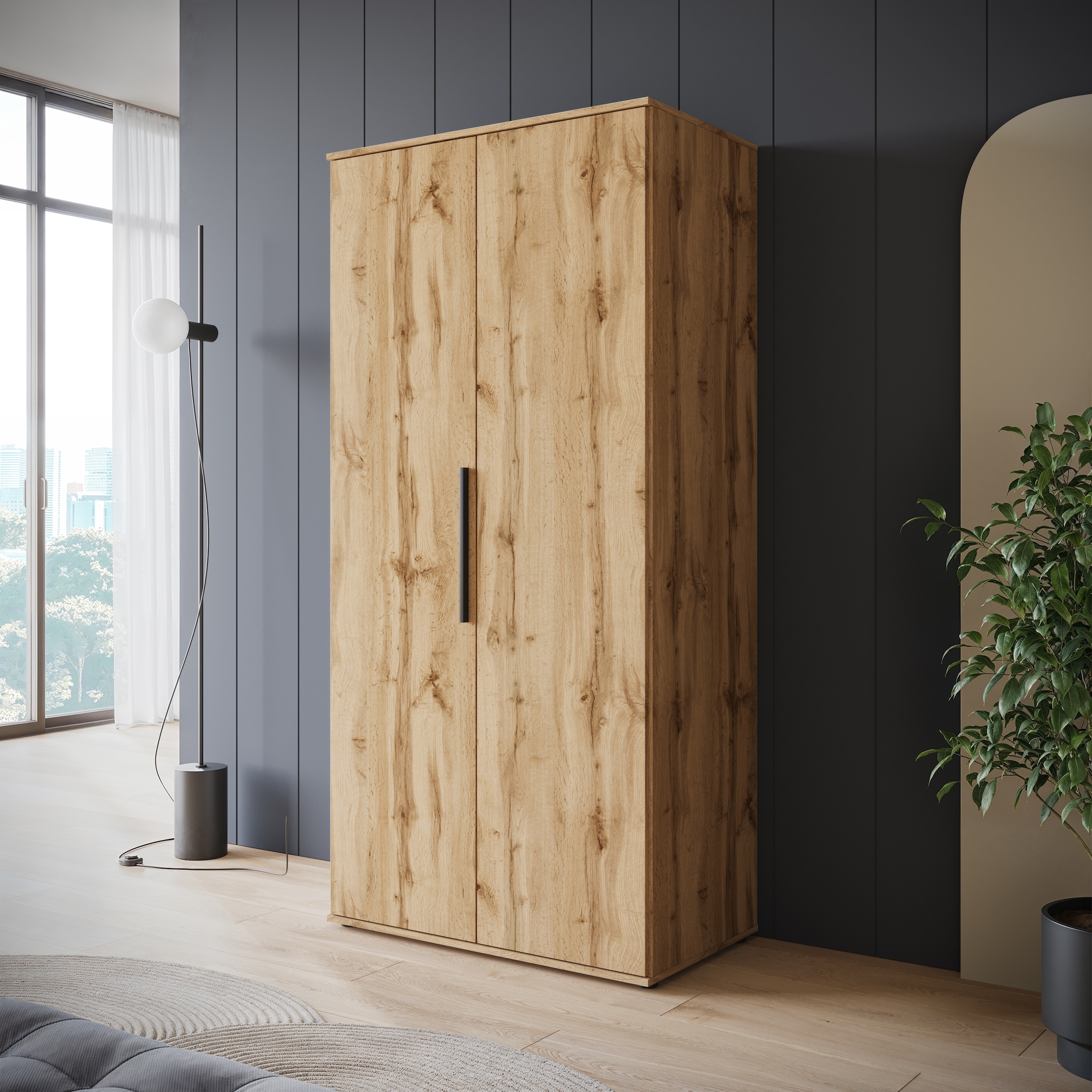 INOSIGN Kleiderschrank »LAGOS Wäscheschrank, Garderobe, schwarze Griffe, Made in Europe«, Moderner Drehtürenschrank, FSC-zertifiziert, Schlafzimmerschrank