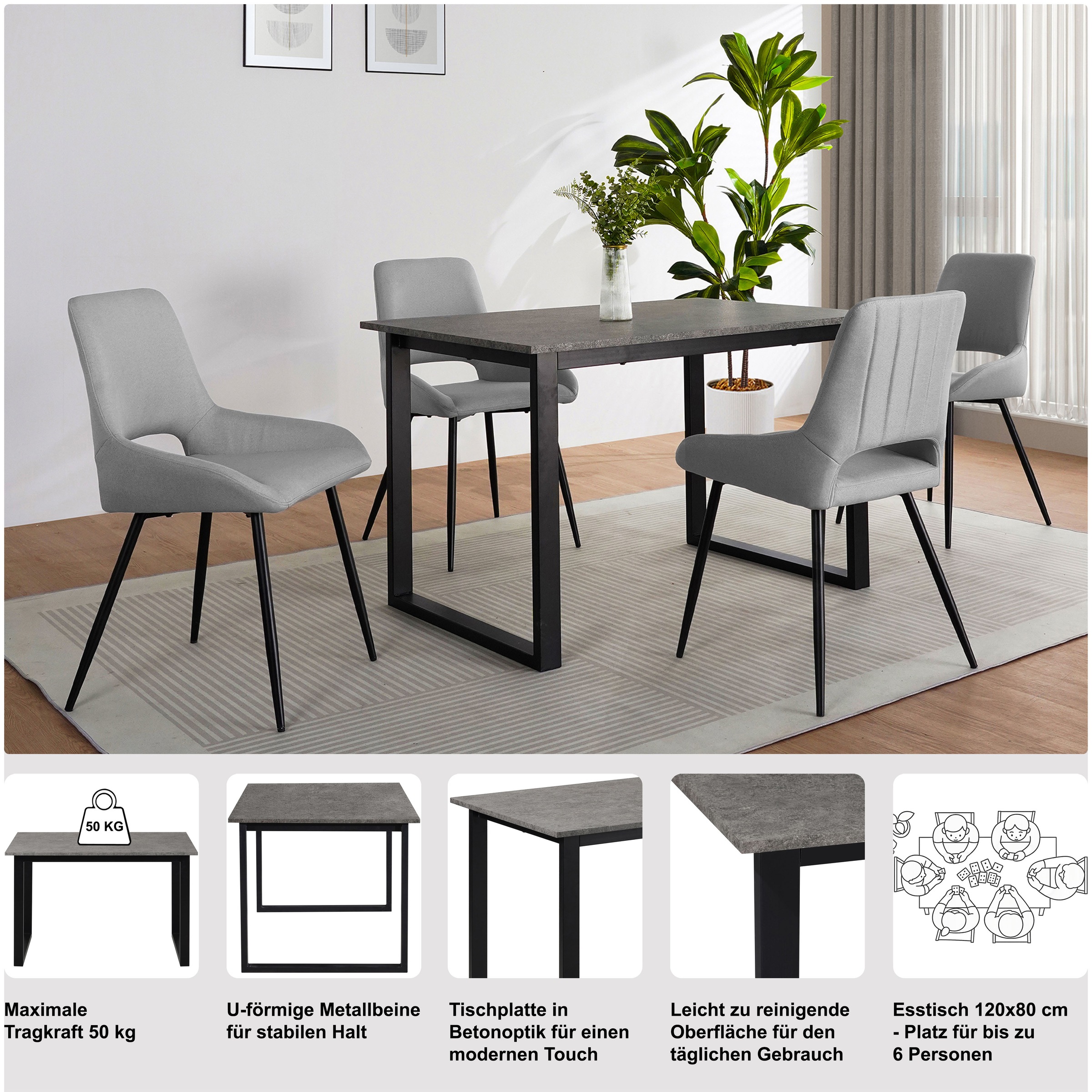 Thumbnail - OTTO home Esstisch "Barcell" schwarzes Metallgestell, Plattenvarianten wählbar, sowie Größen