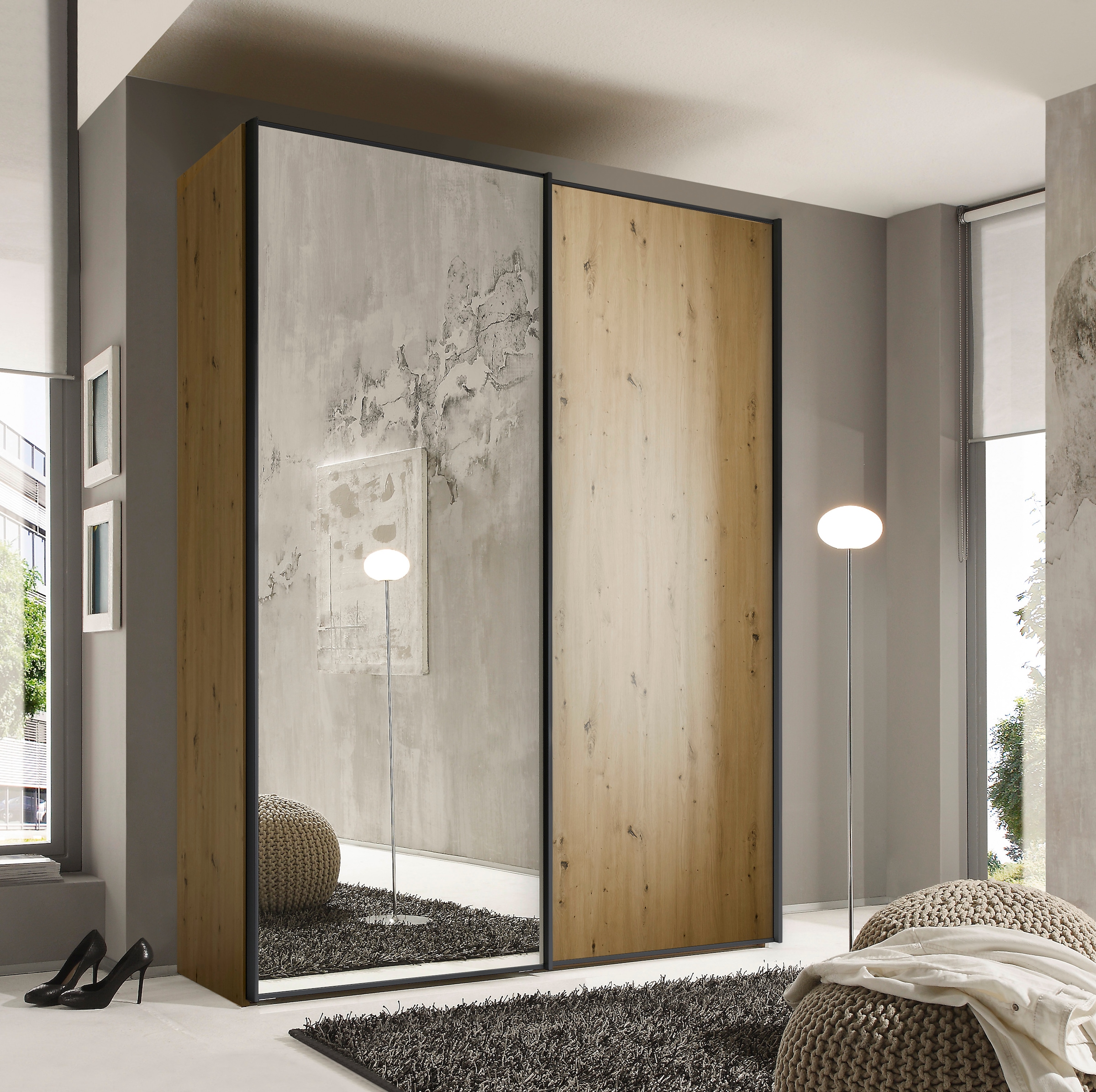 STAUD Schwebetürenschrank »Sinfonie Plus, edles Design in hochwertiger Qualität, Made in Germany«, Mit Spiegeltüre und vier verschiedenen Ausstattungsvarianten
