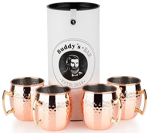 Buddys Becher "Buddy´s Bar" Moscow Mule Becher, 500 ml, hochwert. Edelstahl, Hammerschlag-Effekt