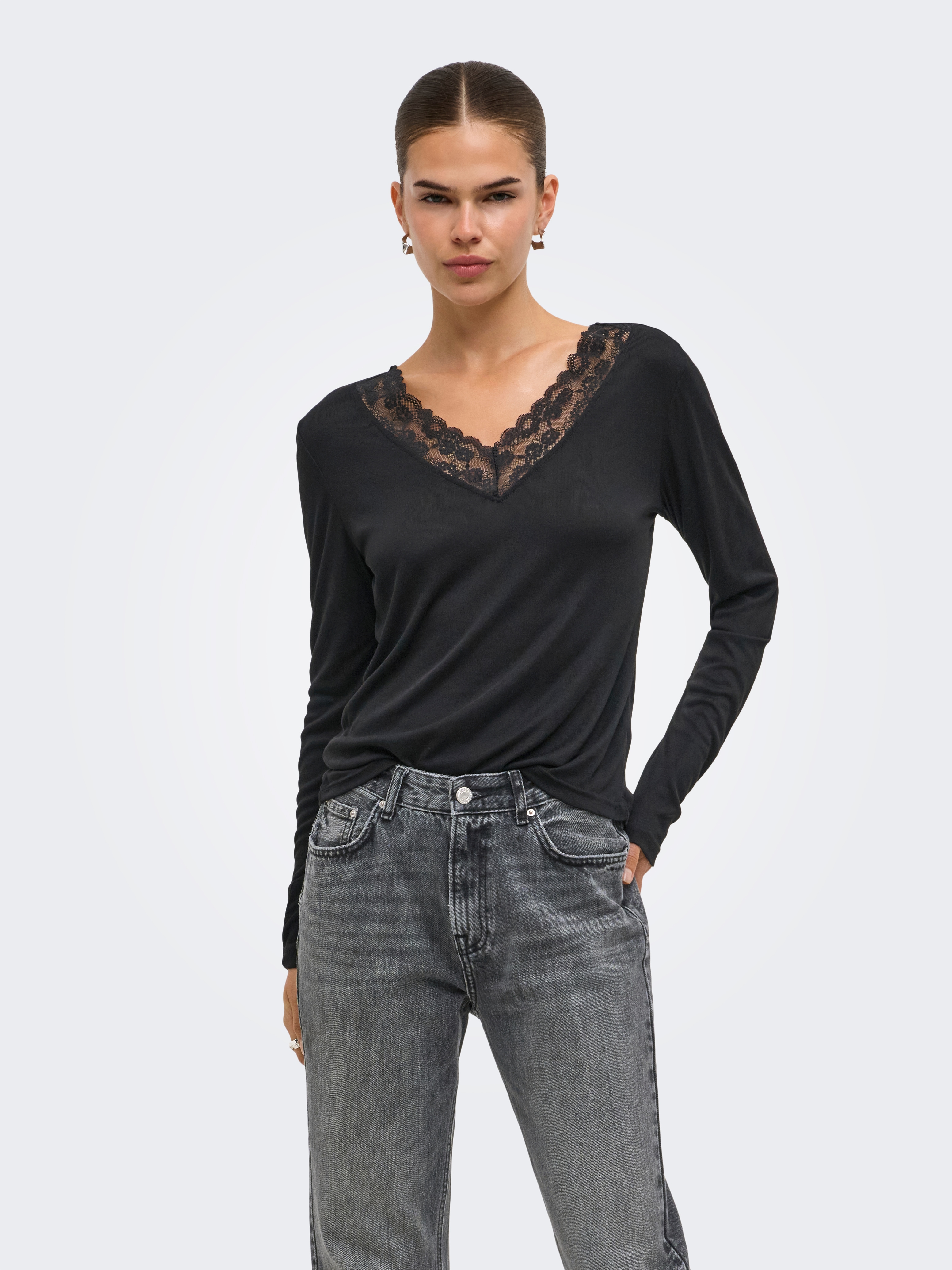 ONLY "ONLIDA L/S V NECK LACE TOP CS JRS" Viskosemischung, regular fit