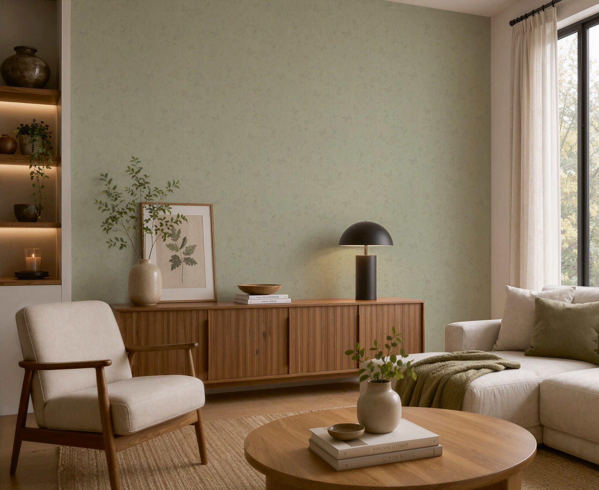 living walls Vliestapete »Cosiness Schmetterlinge – Vorgeleimte florale Vliestapete« botanisch | floral | matt leicht strukturiert Zarte Schmetterlinge in einem harmonischen floralen Blättermuster