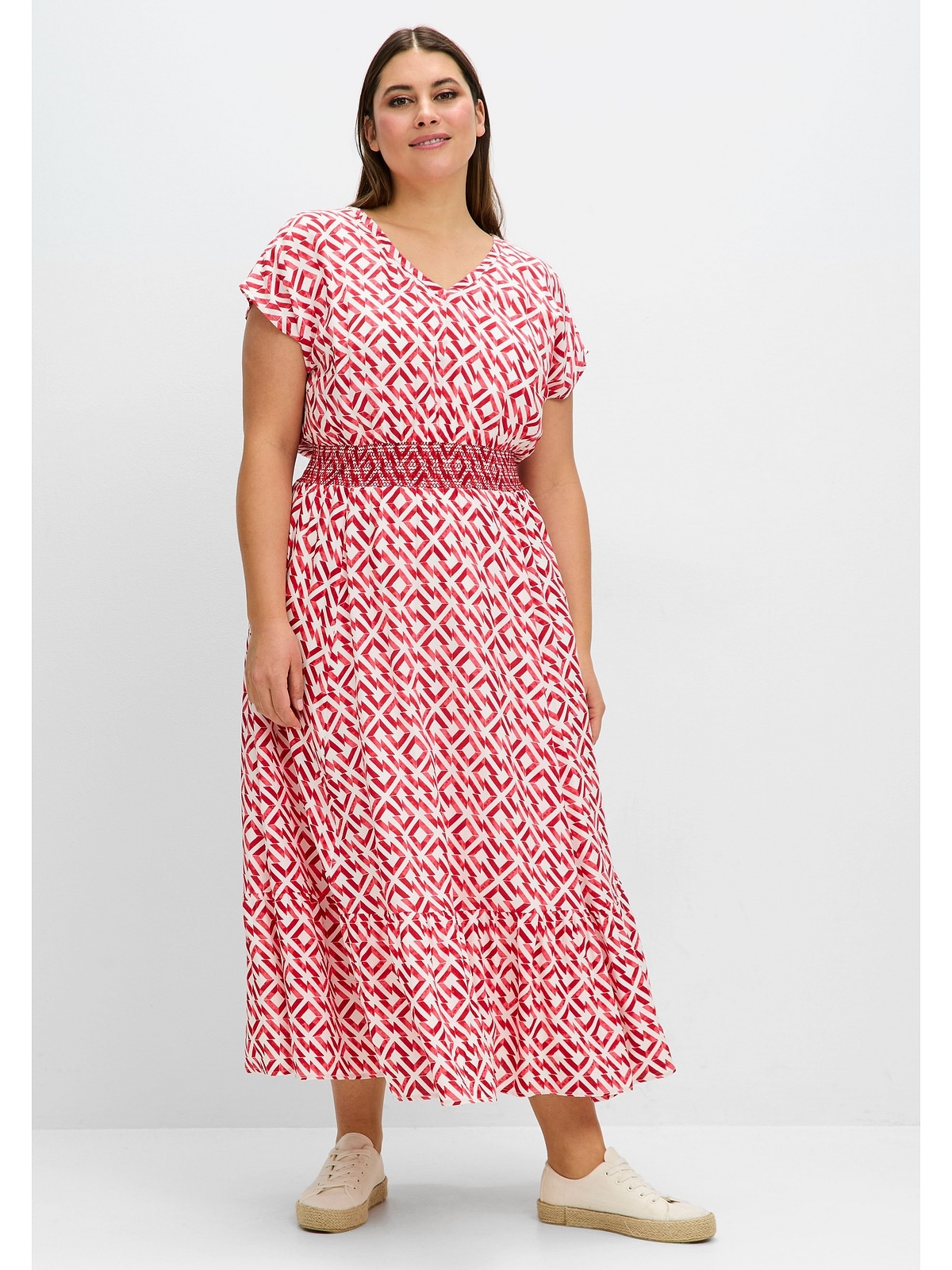Sheego Sommerkleid "Große Größen", mit Smokbund und Grafikprint günstig online kaufen