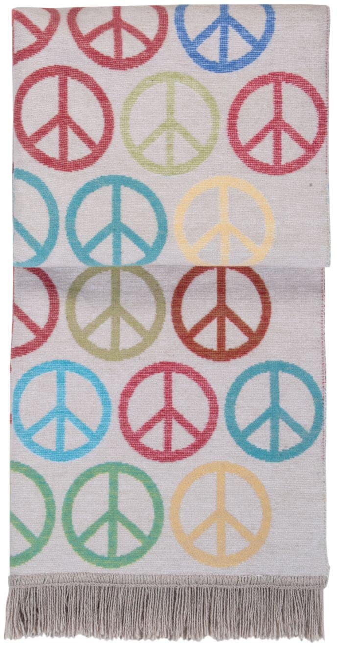 PAD Wohndecke "PEACE MULTI" Made in Europe, Kuscheldecke, Peace Zeichen, mit Fransen, 150x200 cm