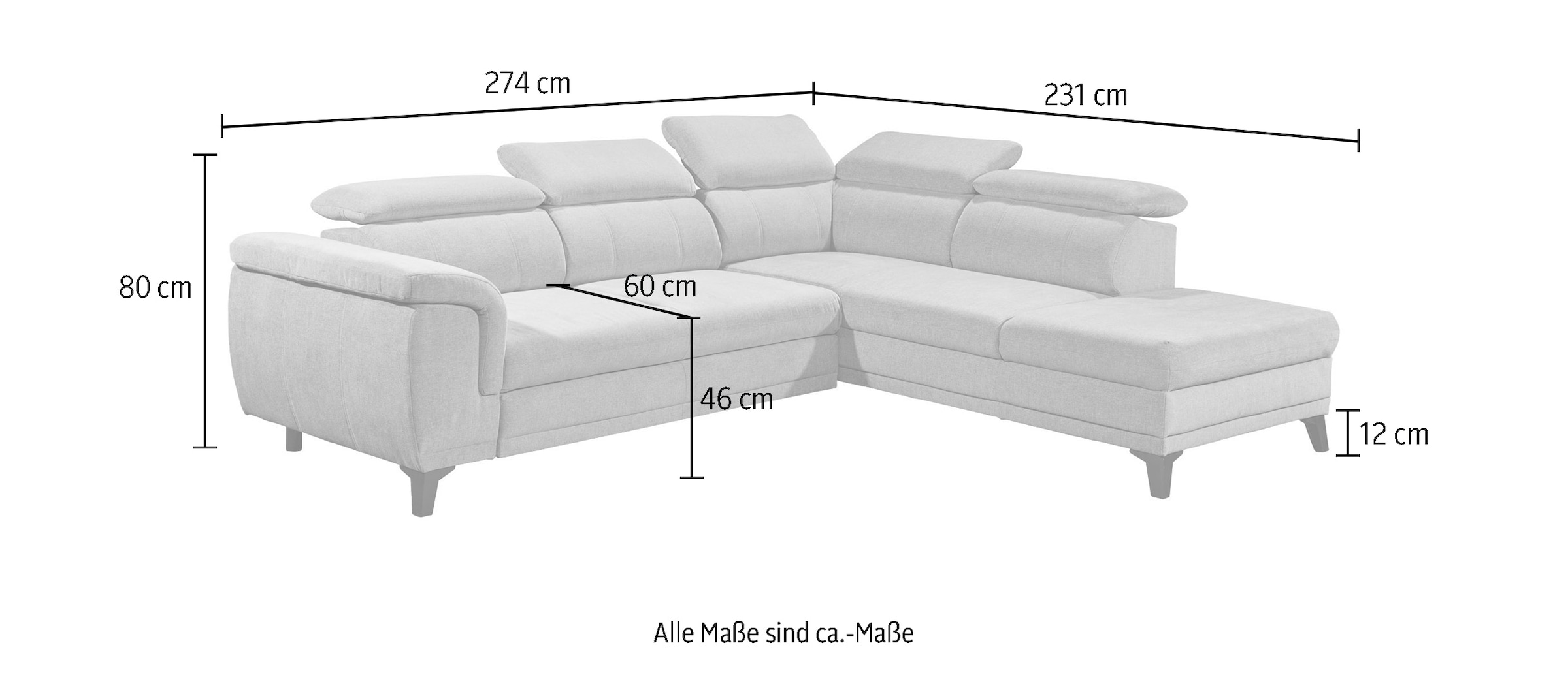 ED EXCITING DESIGN Ecksofa »Albany L-Form«, (2 St.), frei stellbar, Bettfunktion und Bettkasten, inkl. Kopfteilverstellung