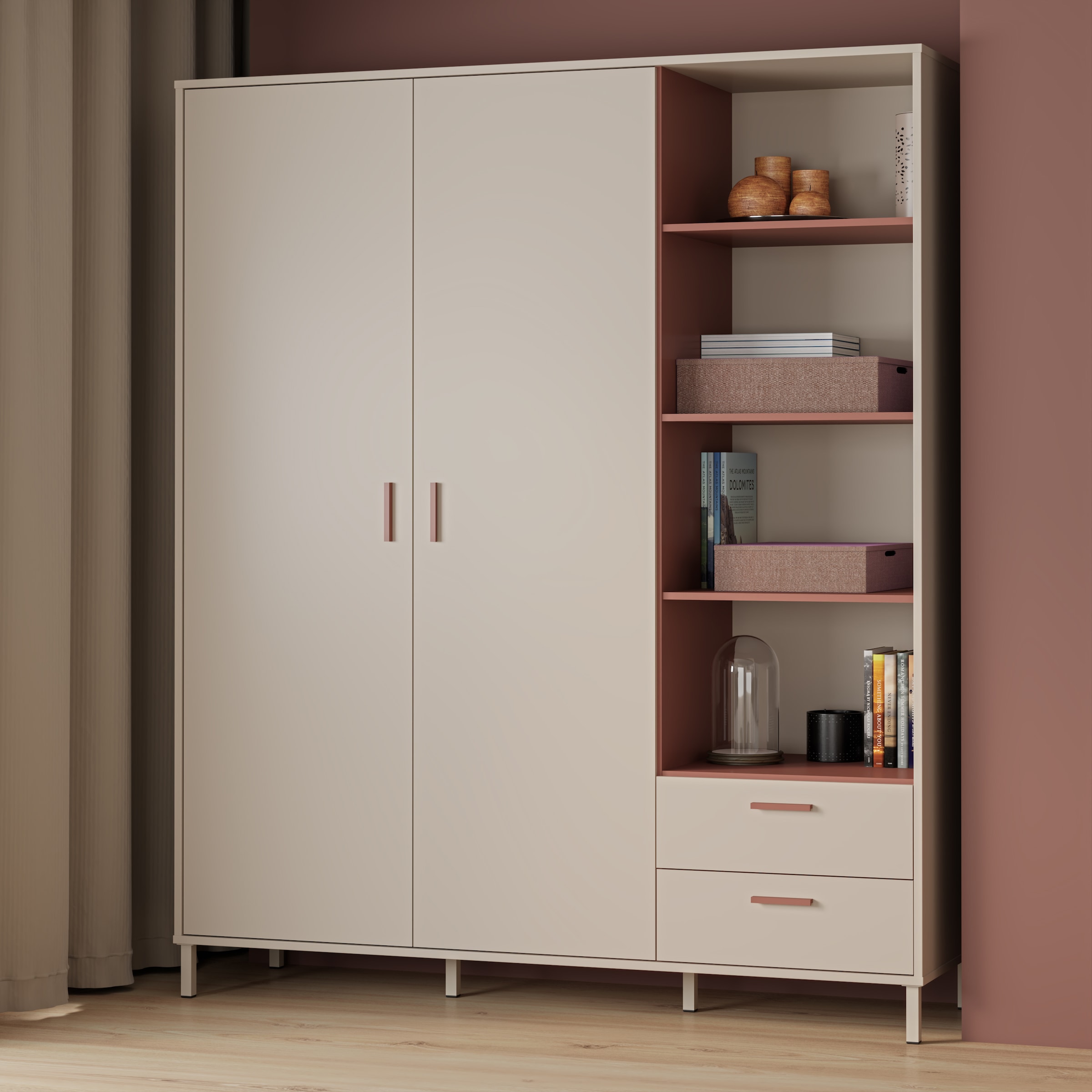 FORTE Drehtürenschrank "Milles" trendiges Dekor, Vollauszug Schubkästen, Me günstig online kaufen