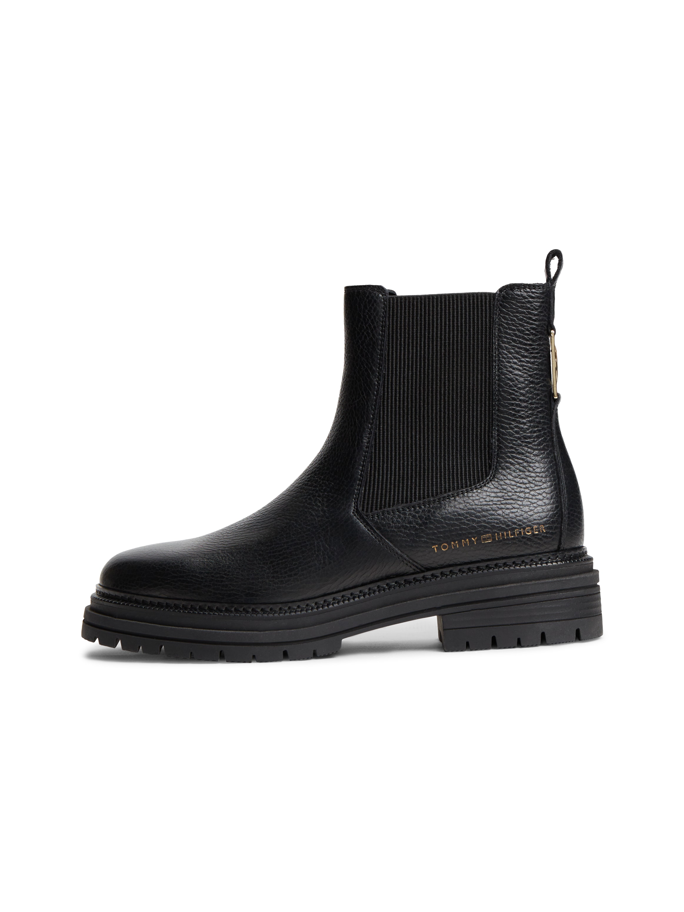 Tommy Hilfiger Chelseaboots »TH EMBOSS GRAIN LEATHER CHELSEA«  Blockabsatz, Stiefelette mit beidseitigem Stretcheinsatz