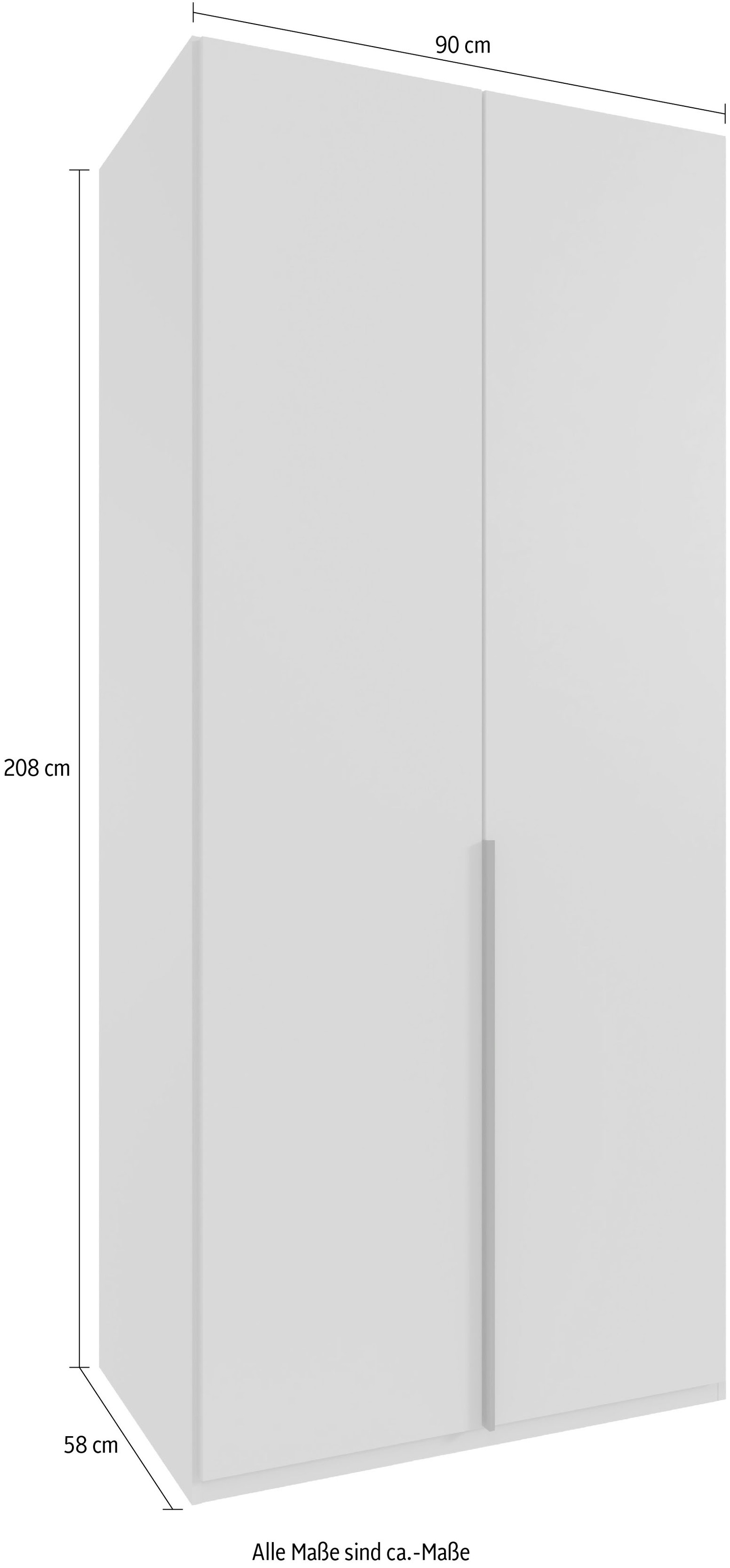 Wimex Kleiderschrank »Mugano, in 5 Breiten und 2 Höhen, Made in Germany«, (in Basic oder Premium Ausstattung mit 2 weiteren Einlegeböden), mit langen Griffstangen aus Metall, wahlweise mit oder ohne Spiegel