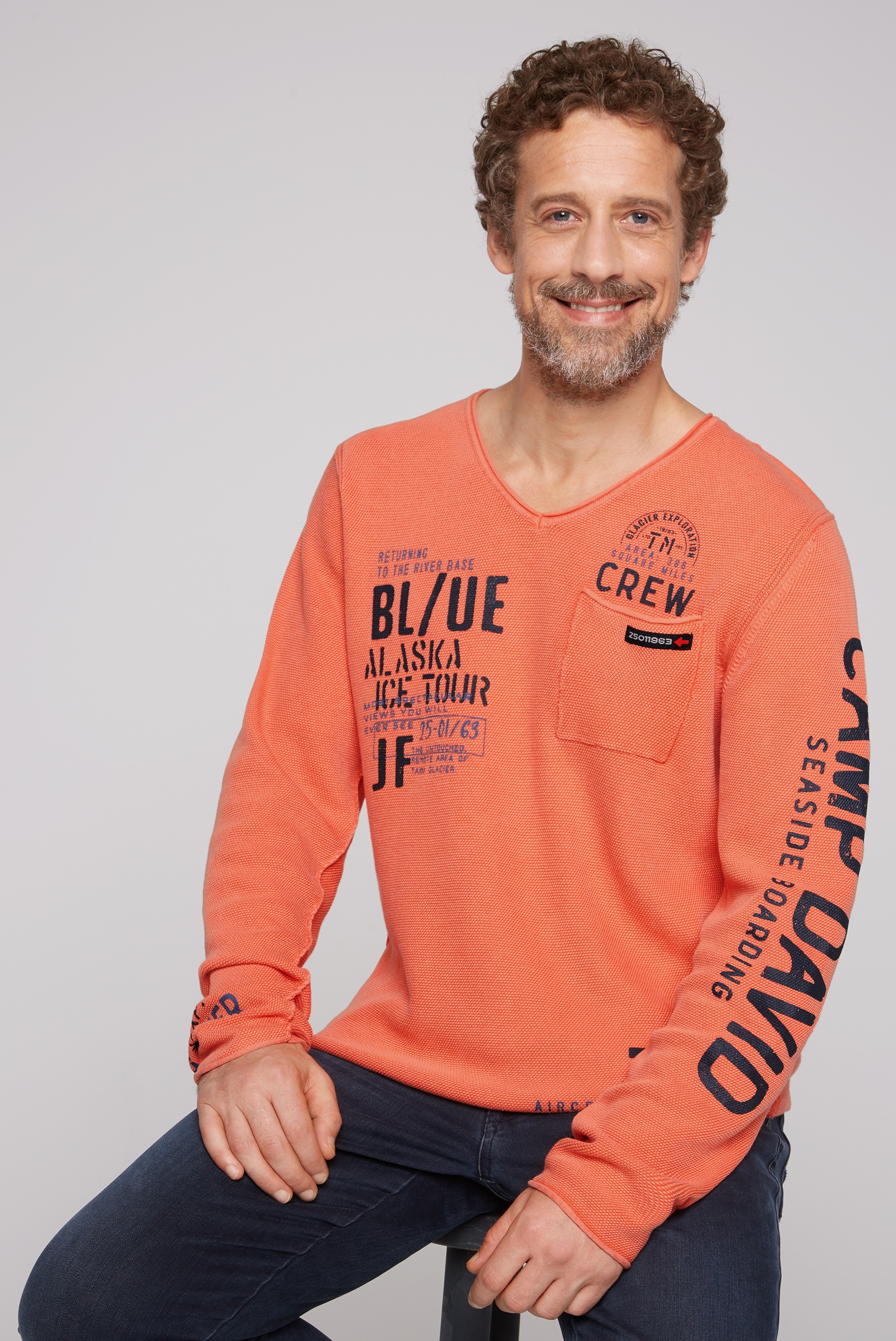 CAMP DAVID V-Ausschnitt-Pullover, mit Brusttasche