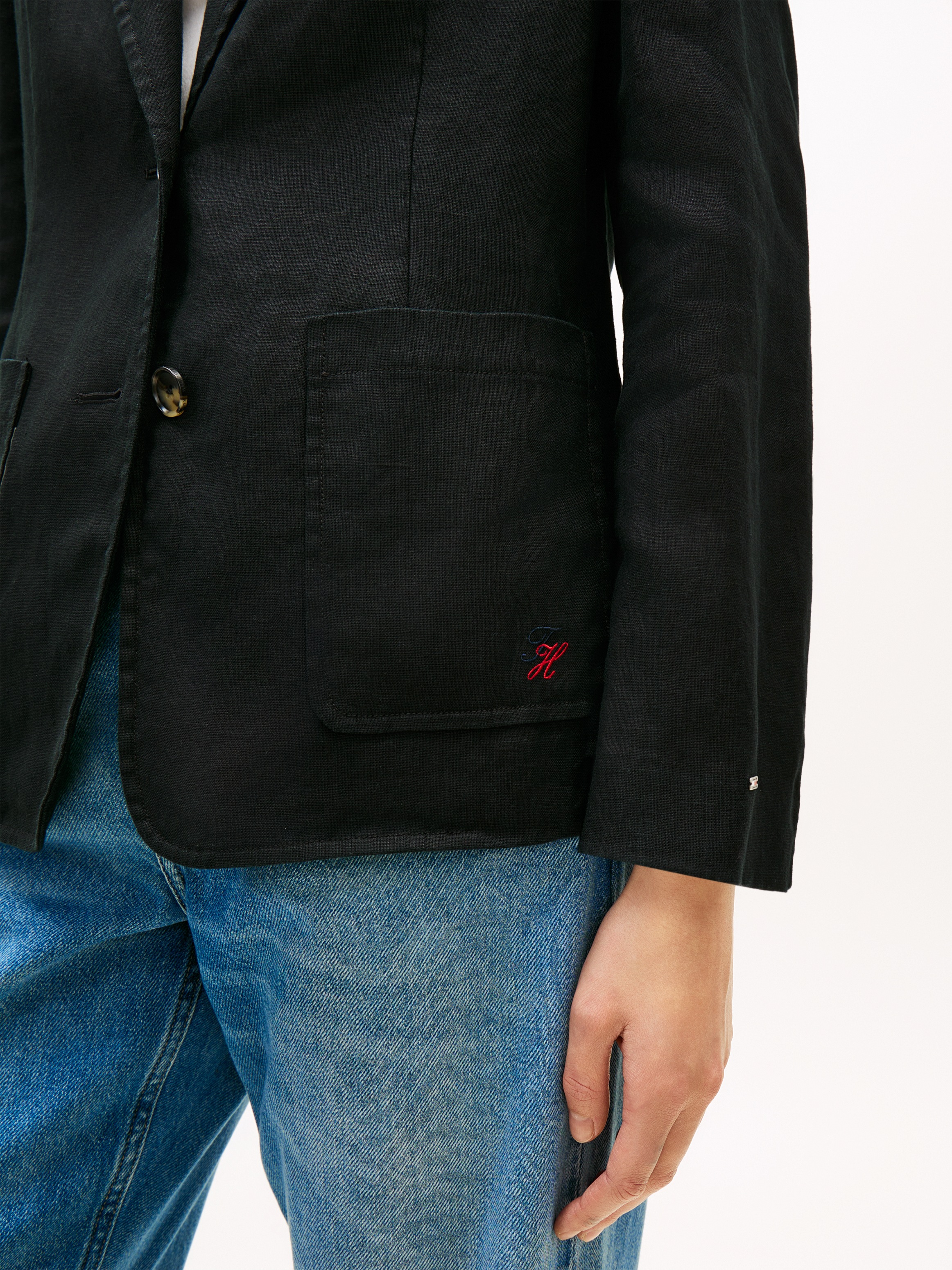 Tommy Hilfiger Kurzblazer "NEW ESS LINEN REG SB BLAZER" mit aufgesetzten Ta günstig online kaufen