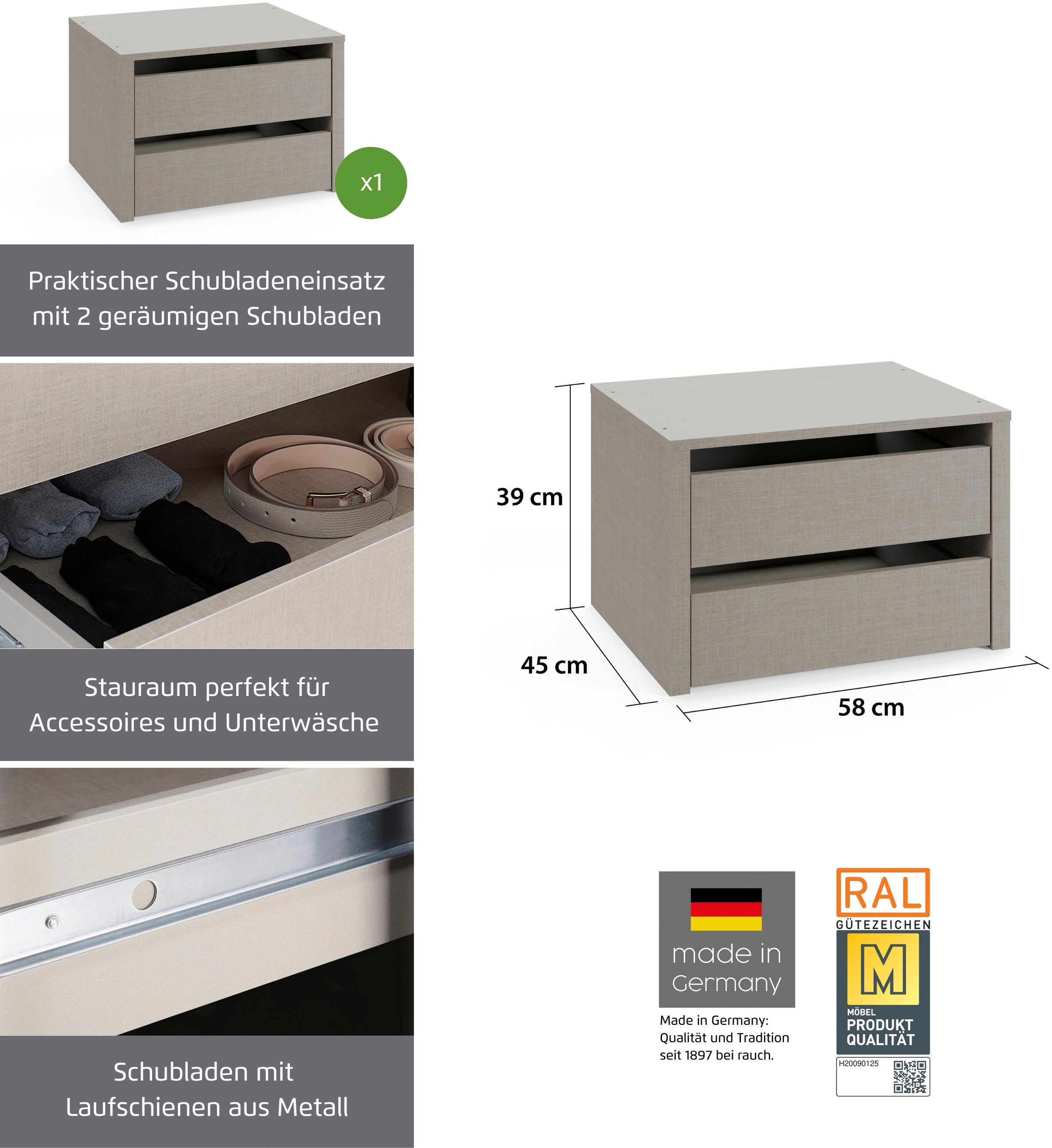 INOSIGN BY RAUCH Schubladeneinsatz »Paully«, Breite 58 cm Tiefe 45 cm für Schwebetürenschränke Serie »Paully«