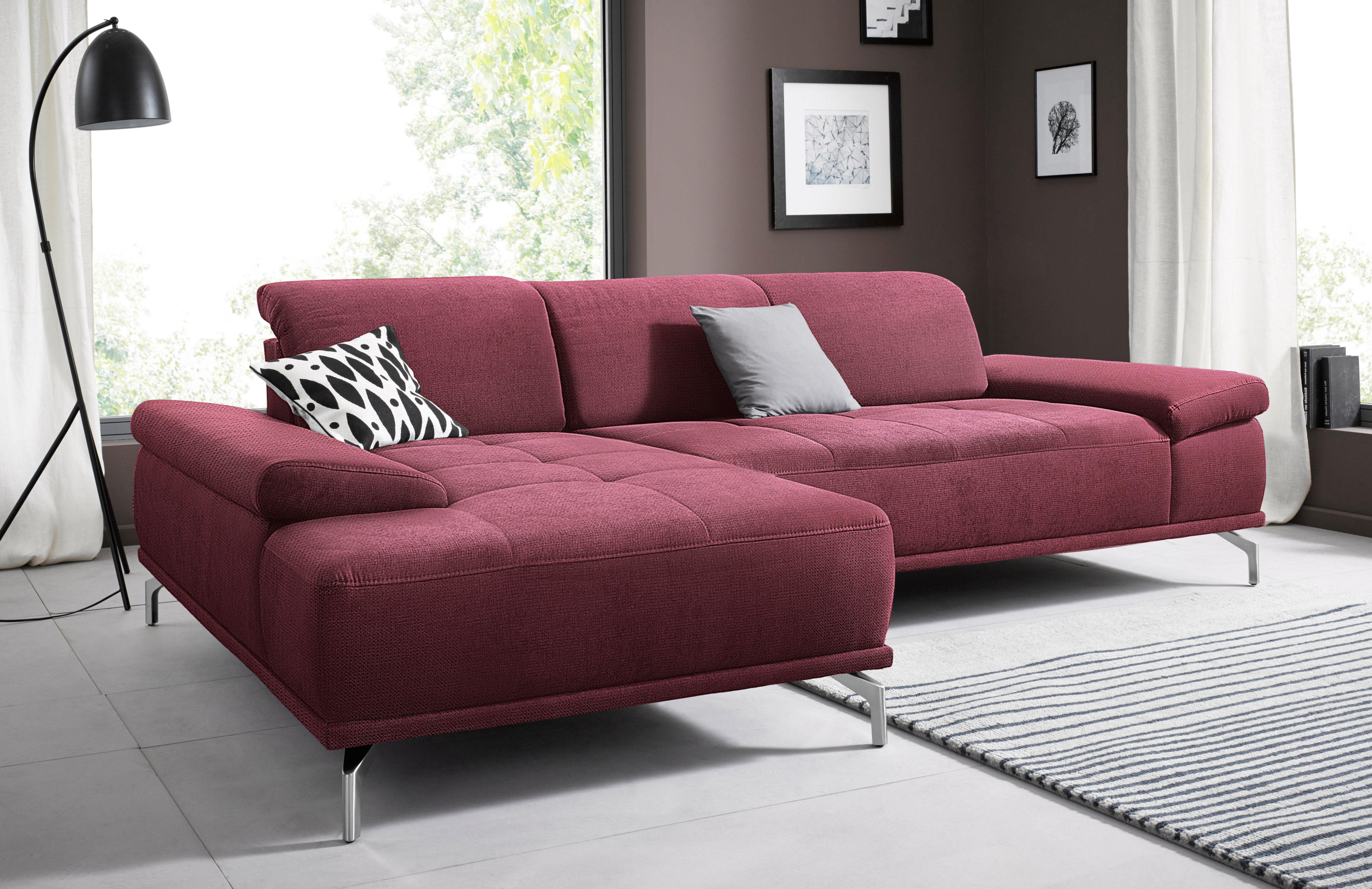 OTTO home Ecksofa "Caluna, L-Form, B:280cm, Federkern, in Stoff und Leder" Inkl.Sitztiefenverstellung, wahlweise mit Kopf- und Armteilverstellung