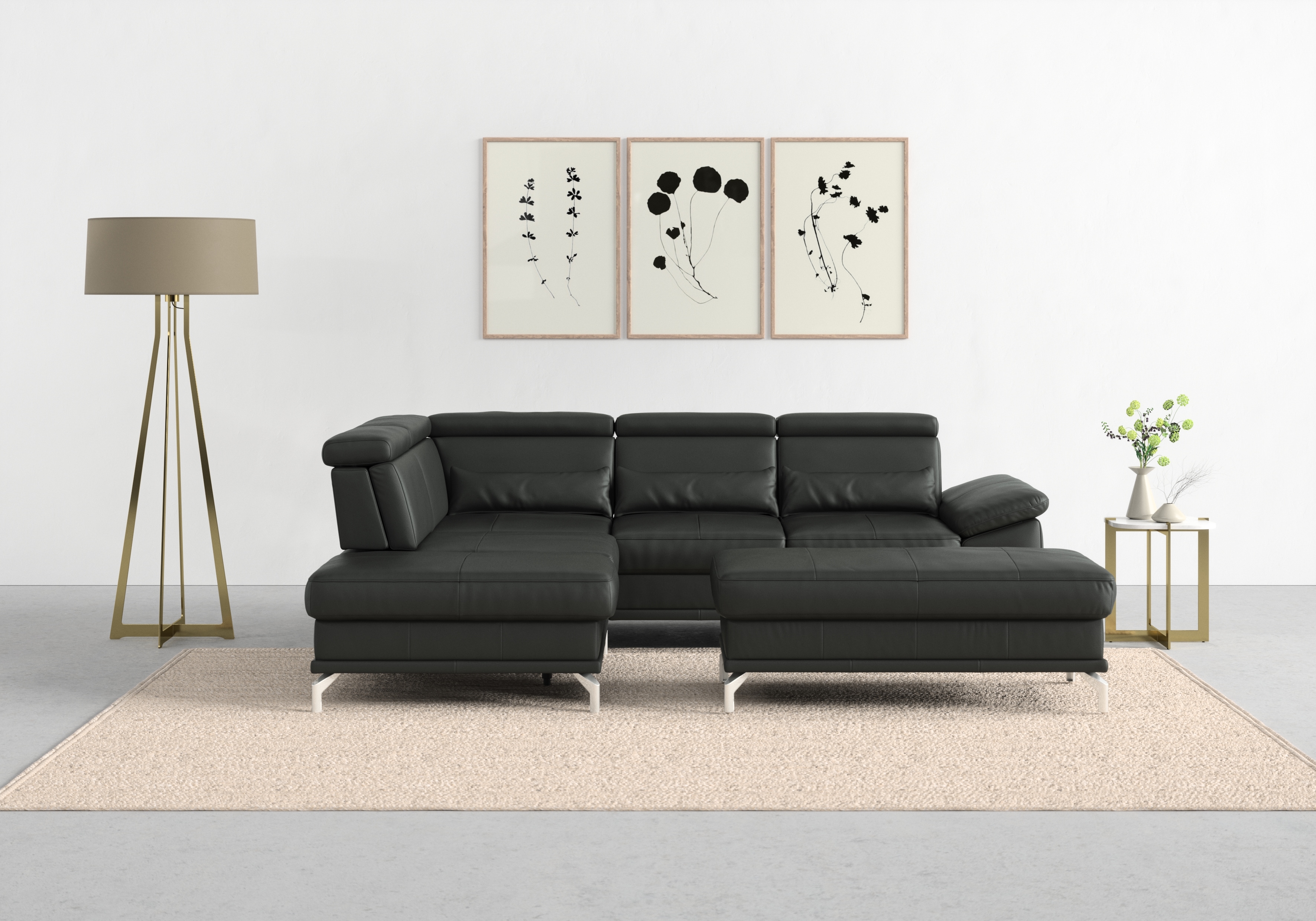 sit&more Ecksofa "Cabrio L-Form, B: 274 cm, mit Sitztiefen-, Arm- & Kopfteilverstellung" 3 Nierenkissen, Federkern, optional Schlaffunktion und Stauraum