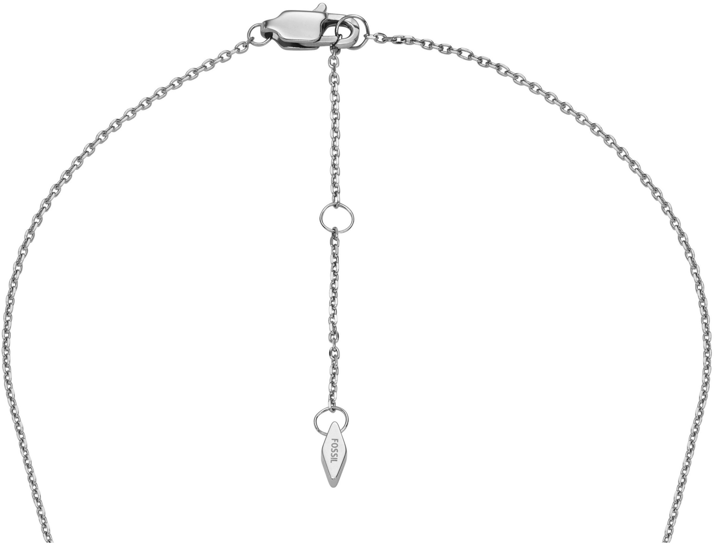 Kette mit Anhänger FOSSIL "Schmuck Geschenk Edelstahl Halskette SADIE", silber (edelstahlfarben, kristallweiß), Halsketten, Damen, Edelstahl, L: 45 B: 1,2mm, glitzernd, mit Glasstein, B:1,2mm 3