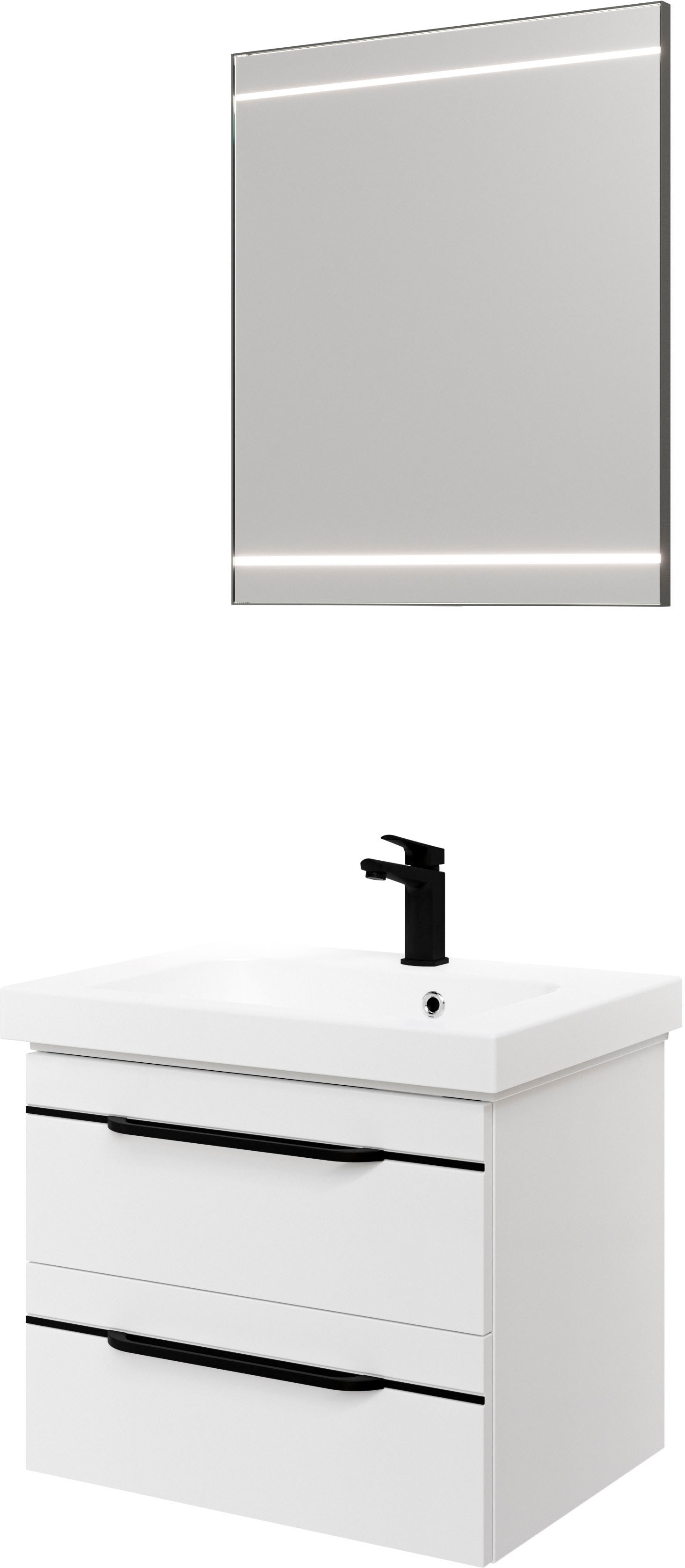 Saphir "Balto 2-teilig Mineralmarmor-Waschtisch mit LED-Spiegel, Waschplatz" 2 Stk. tlg.