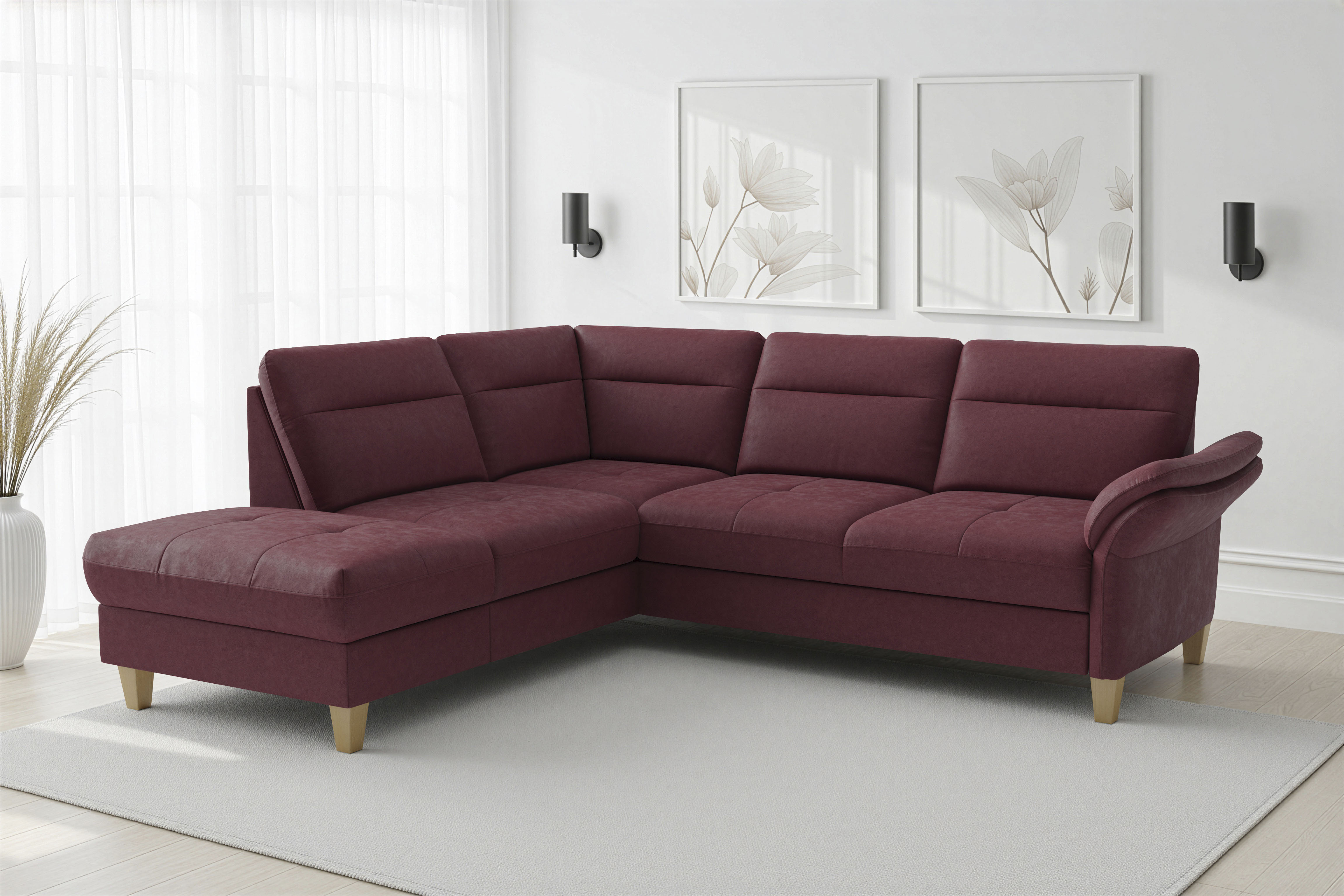 sit&more "Pamela L-Form, B: 218 cm, optional Schlaffunktion & Bettkasten" wahlweise mit Armteilverstellung, Sofa mit Federkern, Sitzhöhe: 48 cm