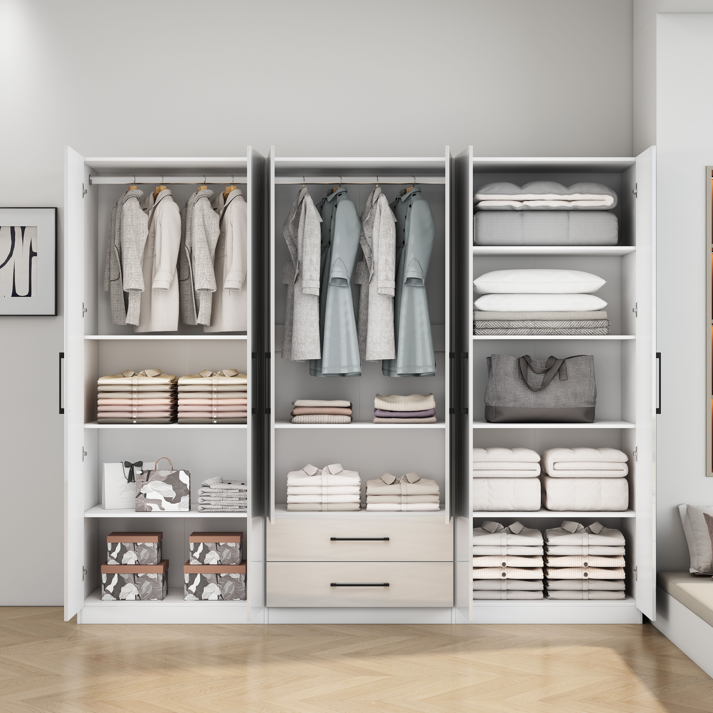 OTTO home Kleiderschrank »Sylt Schlafzimmerschrank Garderobe Schrank in hochglanz mit 6 Türen« Drehtürenschrank mit perfekter Innenausstattung
