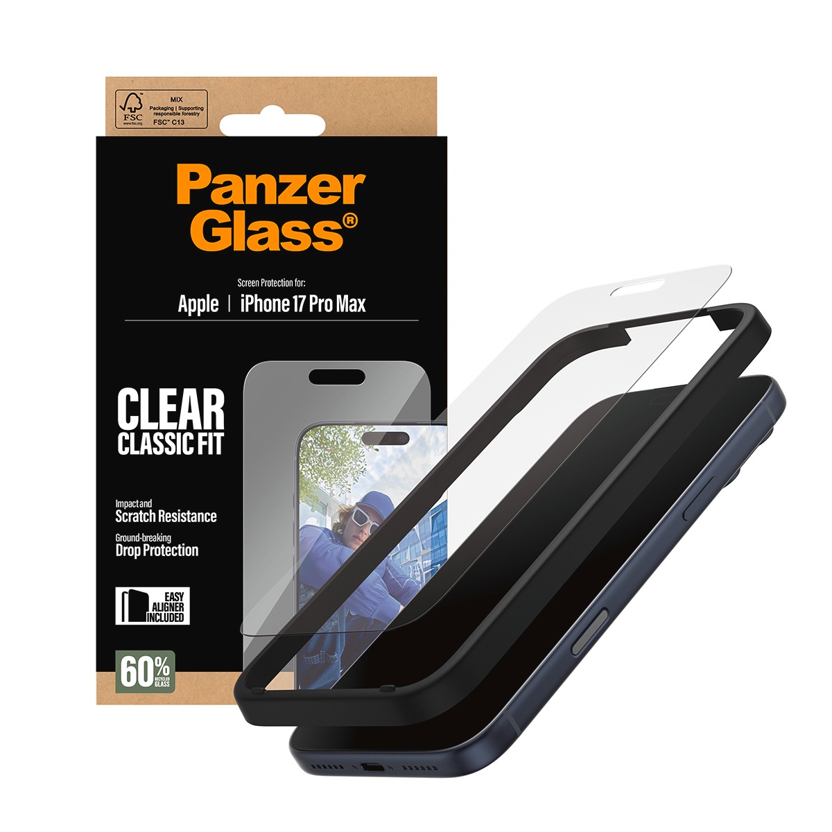 CARE by PanzerGlass Displayschutzglas »Classic Fit Screen Protector«, für Apple iPhone 17 Pro Max, Displayschutzfolie, Schutzfolie, Bildschirmschutz, kratz- & stoßfest