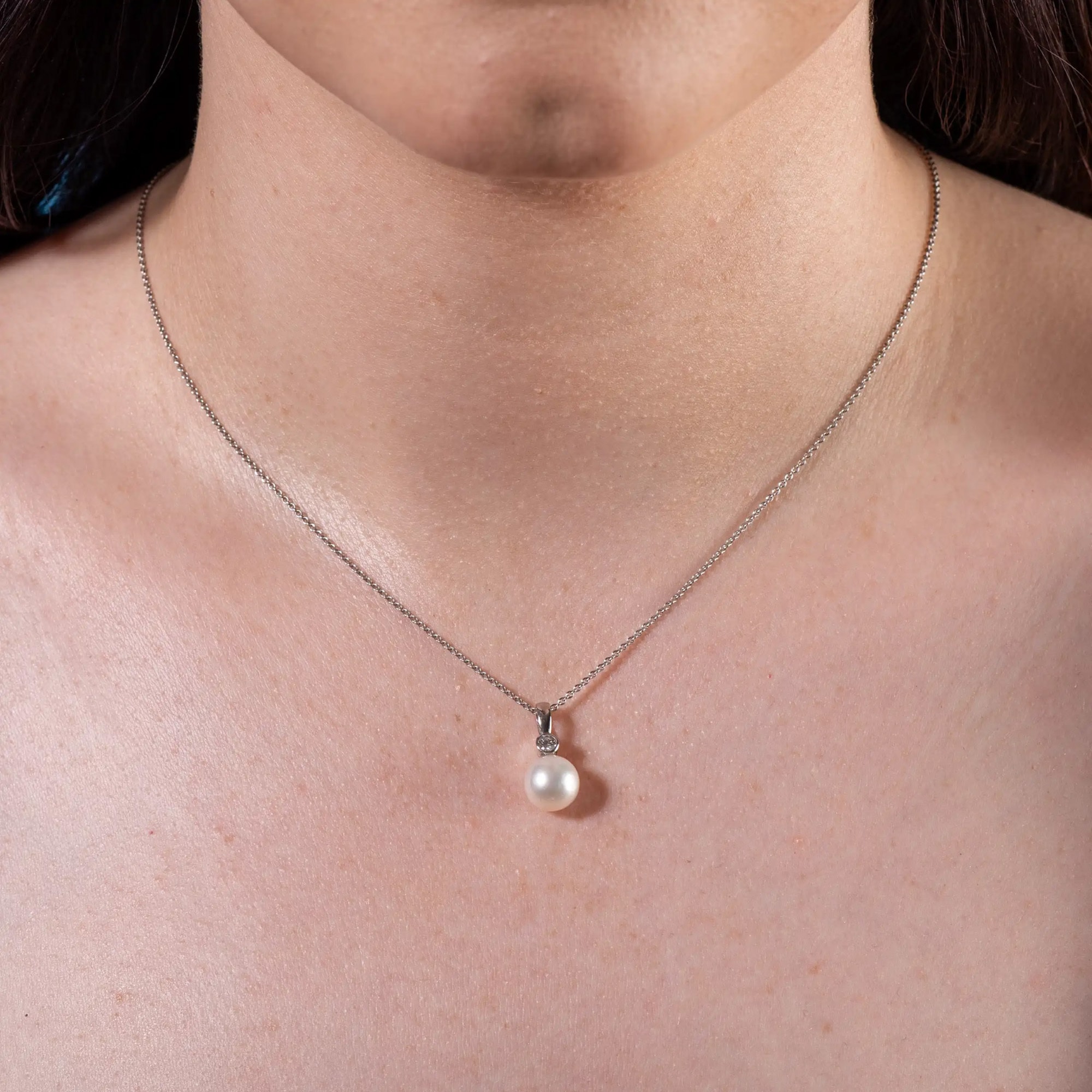 LYOMI Kette mit Anhänger »585/- Weißgold synth. Diam. 0,10 ct. Perle«