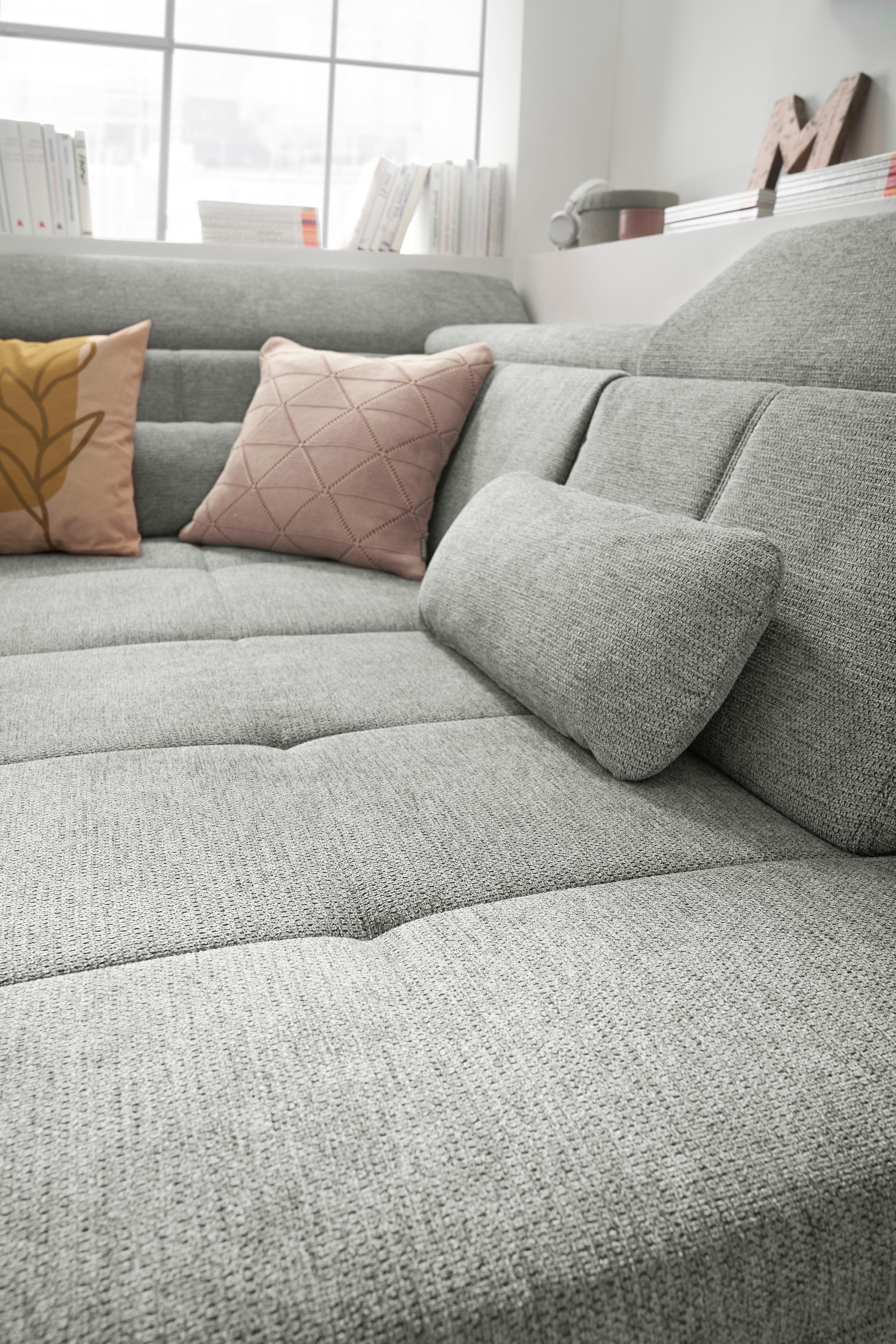 set one by Musterring Ecksofa »SO 3400 Sitzhöhe 47cm oder 49cm, Sitztiefe verstellbar, B/T 317/220 cm«, Kaltschaumpolsterung, Flachgewebe, whlw. mit Funktionen, Sitzhöhe 47