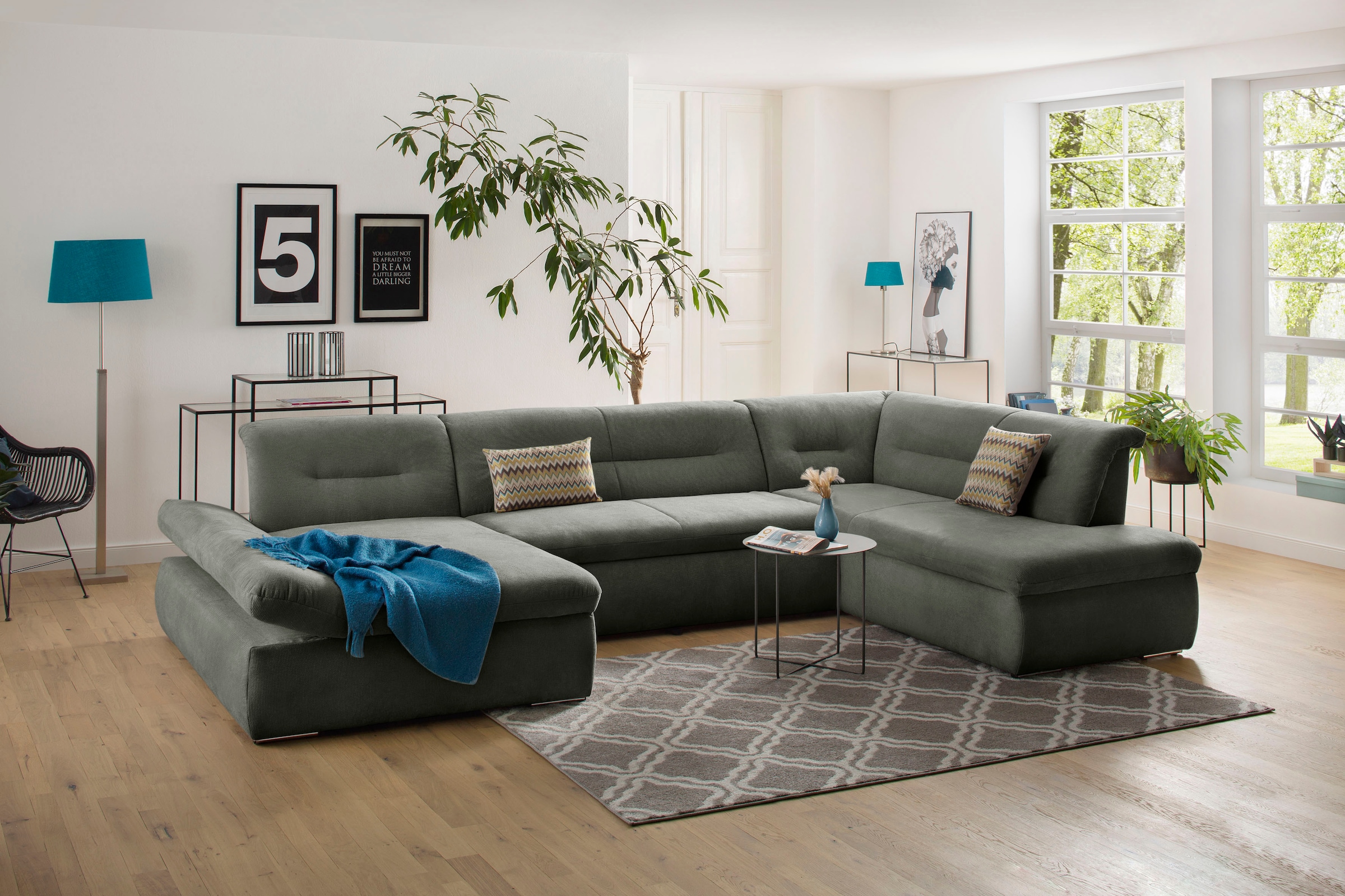 Home affaire Wohnlandschaft "Avesa U-Form" Wahlweise mit Armteilverstellung günstig online kaufen