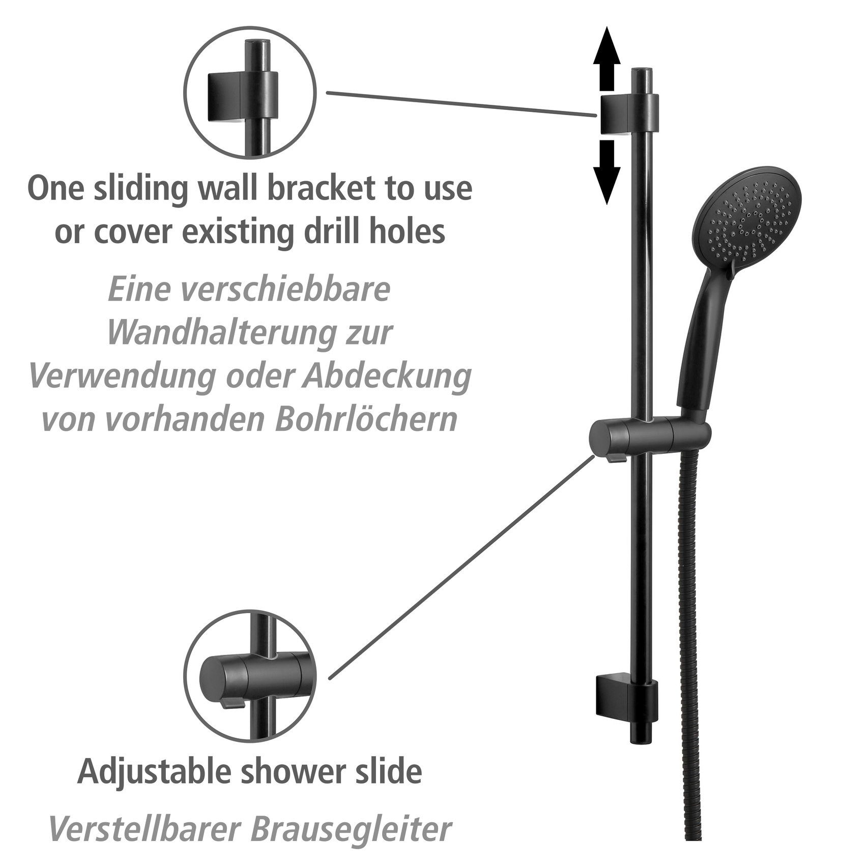 WENKO Duschstange »Young« Schwarz, Länge Stange: 66 cm