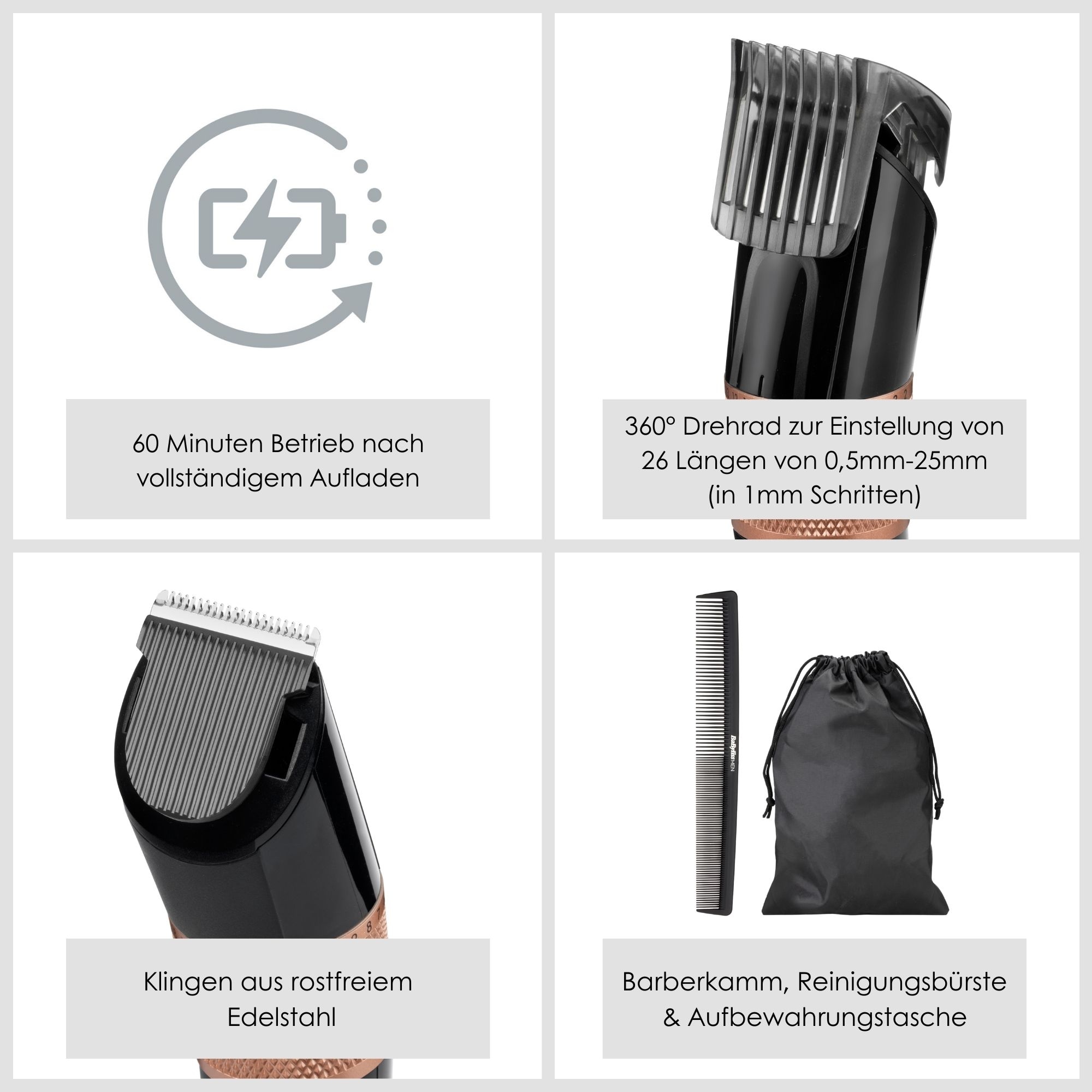 BaByliss Haarschneider »BaByliss Power Glide Haarschneider mit 26 Schnittlängen, E974E« Haarschneidemaschinen Set, kabellos, 60 Minuten Laufzeit