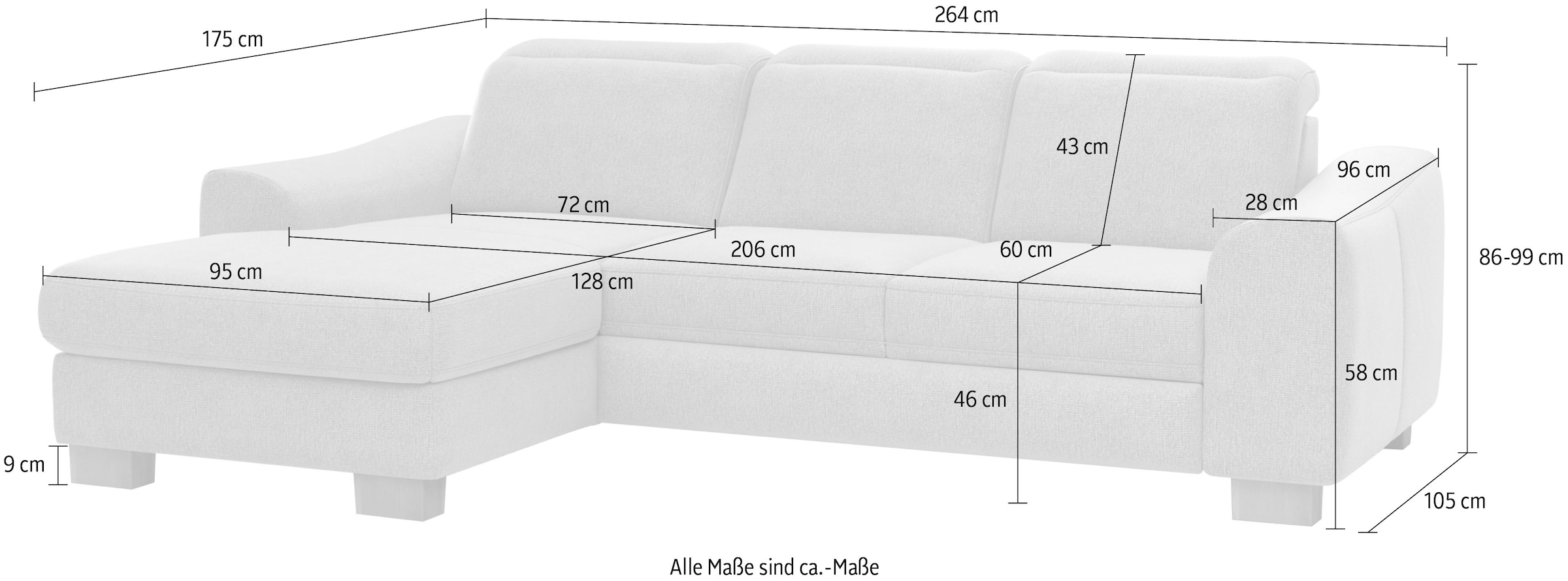 Home affaire Ecksofa »Dundee L-Form«, wahlweise mit Kopfteilverstellung und zusätzlich mit Bettfunktion
