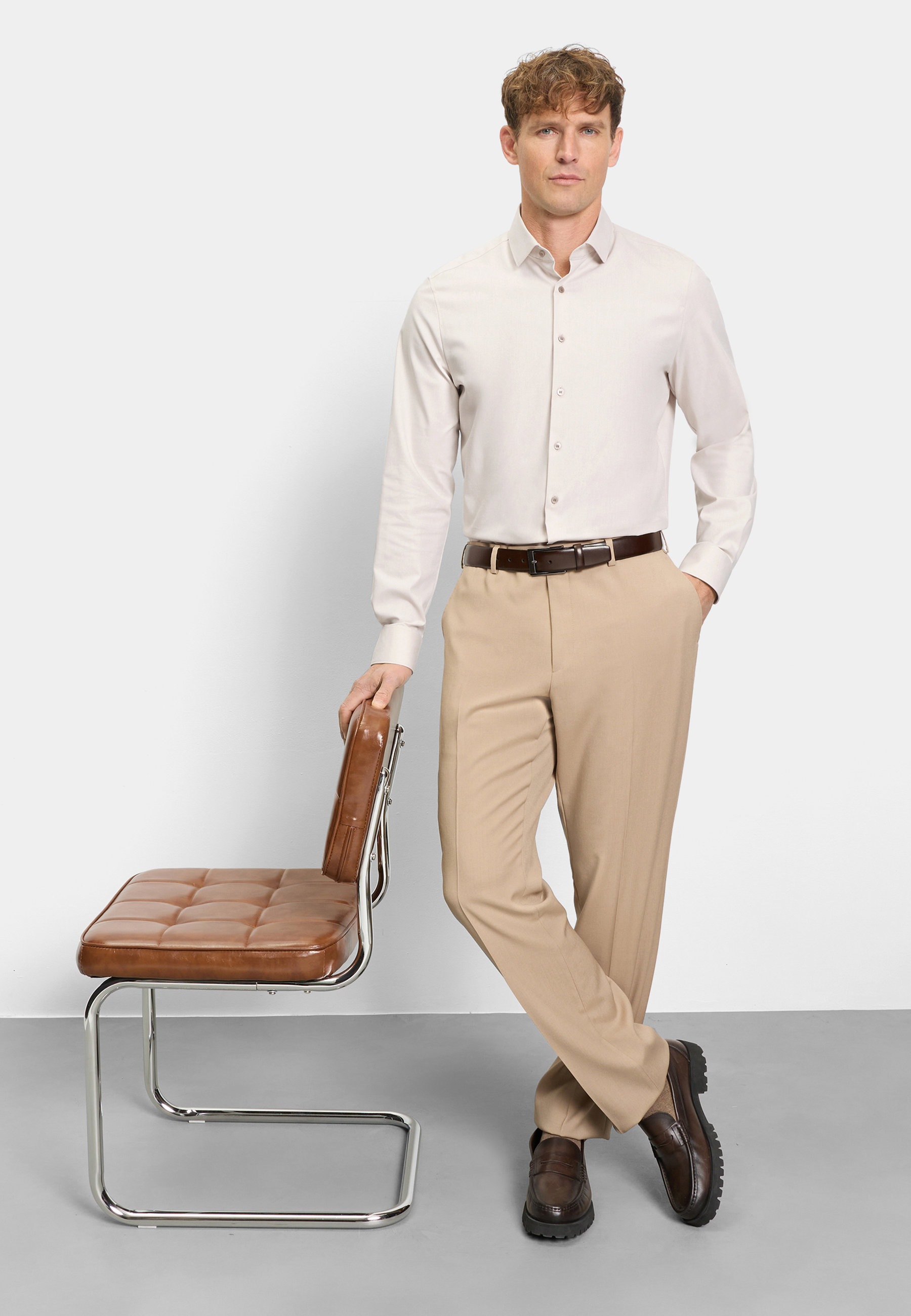 OLYMP Level Five 24/Seven Body Fit Men's Shirt Beige 41 2