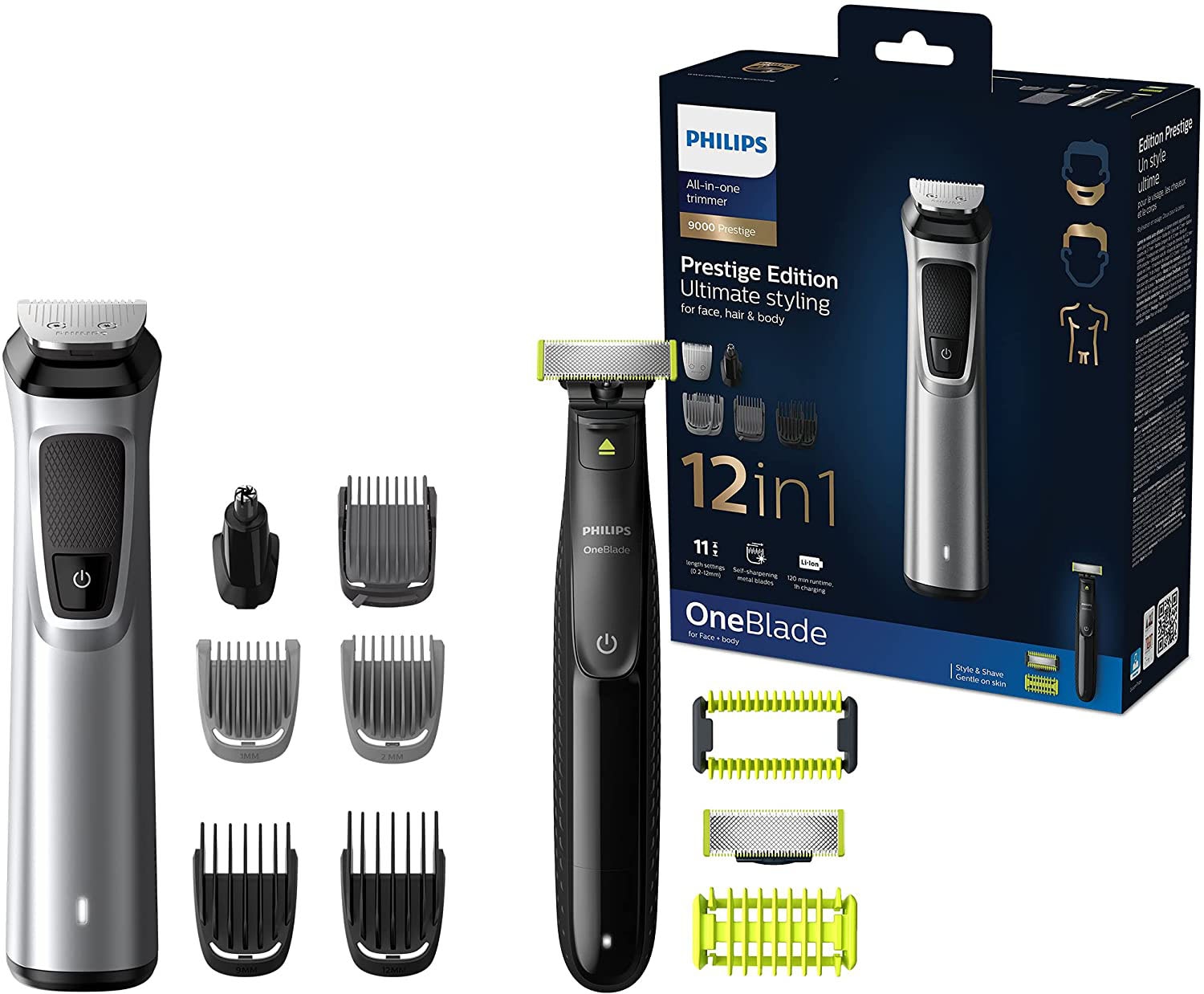 Philips Haar- und Bartschneider »MG9710/90 Multigroom Series 9000 & OneBlade Face+Body«, 12 Aufsätze, 12-in-1-Premium-Trimmset