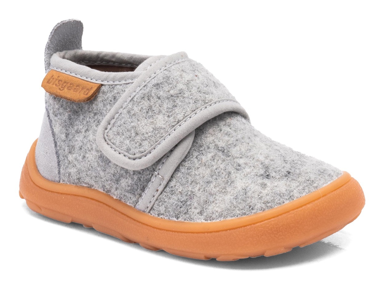 BISGAARD Mädchen Barfußschuh "barefoot basic", Gr. 24, grau, Filz, Textil, Veloursleder, Basic, Schuhe, Hausschuh mit Klettverschluss,