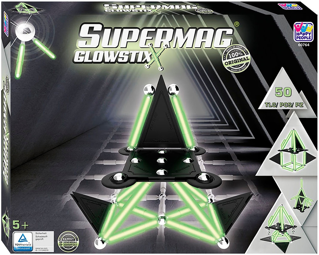 Happy People Magnetspielbausteine »Supermag Glow Stix«, (Packung, 50 St.)