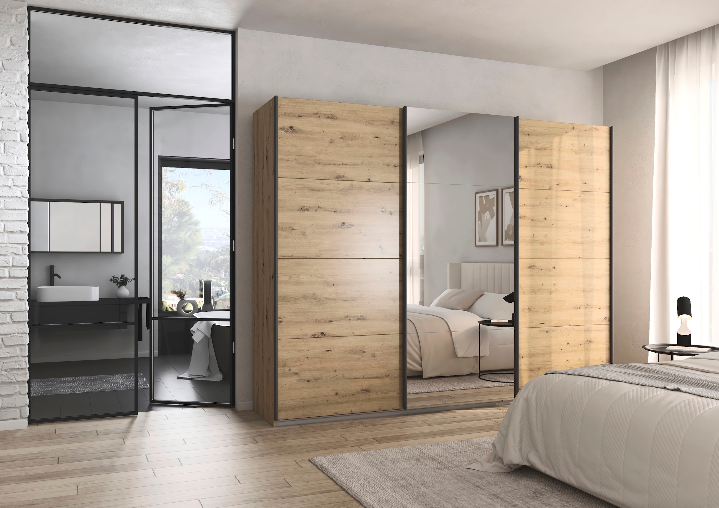 rauch Schwebetürenschrank »Kleiderschrank Schrank OTTO´S CHOICE Garderobe AGORDO«, (in zwei Griff-Farben), Top Innenausstattung, in 4 Breiten und 2 Höhen MADE IN GERMANY