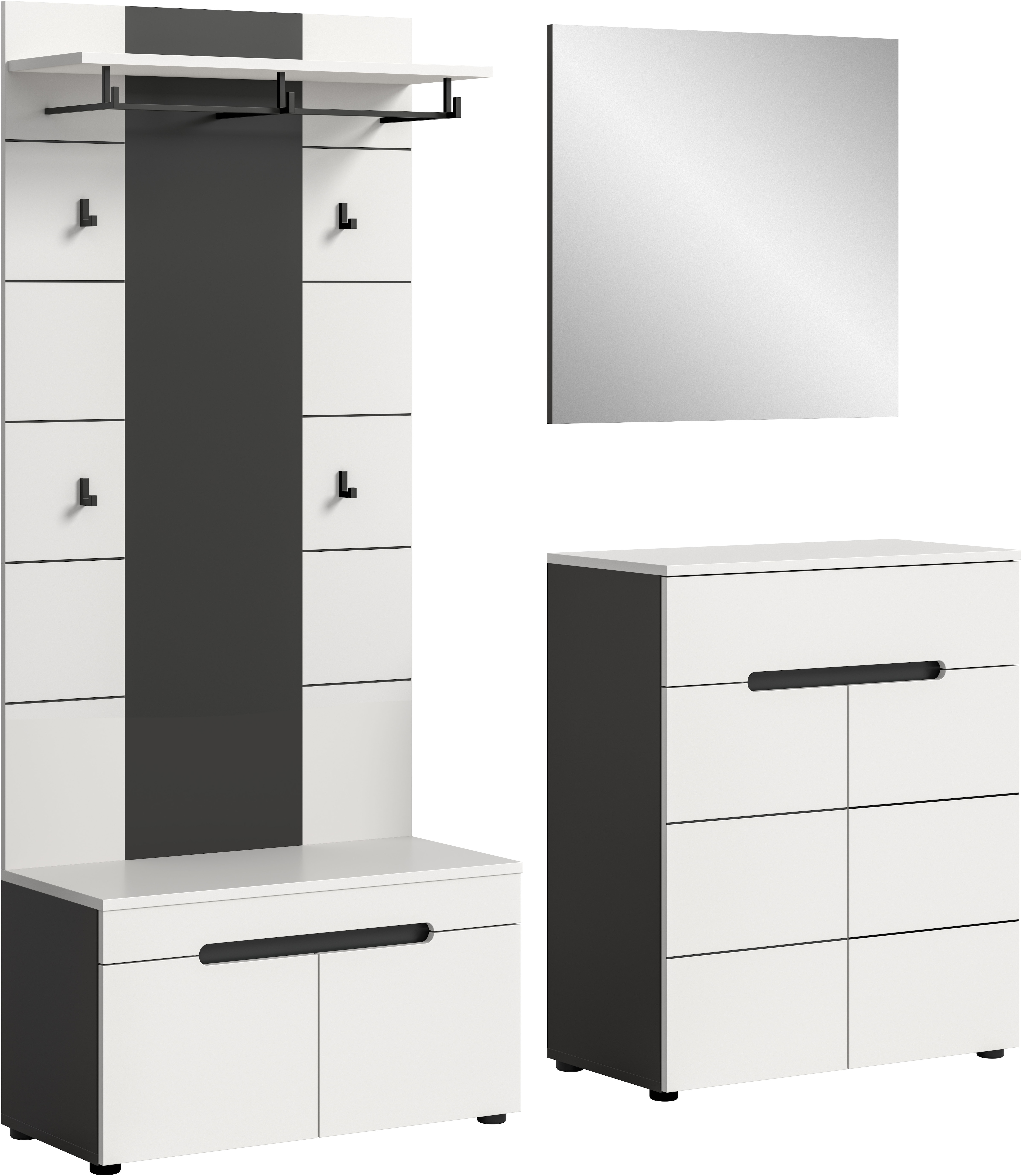 Home affaire Garderoben-Set "REHAT, TOPSELLER, 4-teilig, Breite 175 cm, individuell erweiterbar" Set, bestehend aus: Sitzbank, Paneel, Spiegel und Kommode, 4 Stk. tlg.