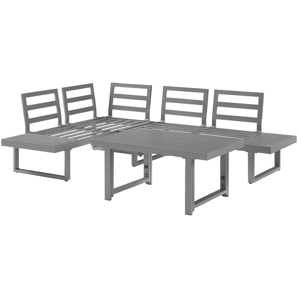 KONIFERA Gartenlounge-Set »Hamburg«, (Set, 14 tlg., Tisch:100x60x60/40cm,abnehmbare Rückenlehnen,individuell aufstellbar), höhenverstellbarer Tisch, inkl. Schutzhülle, Aluminiumgestell