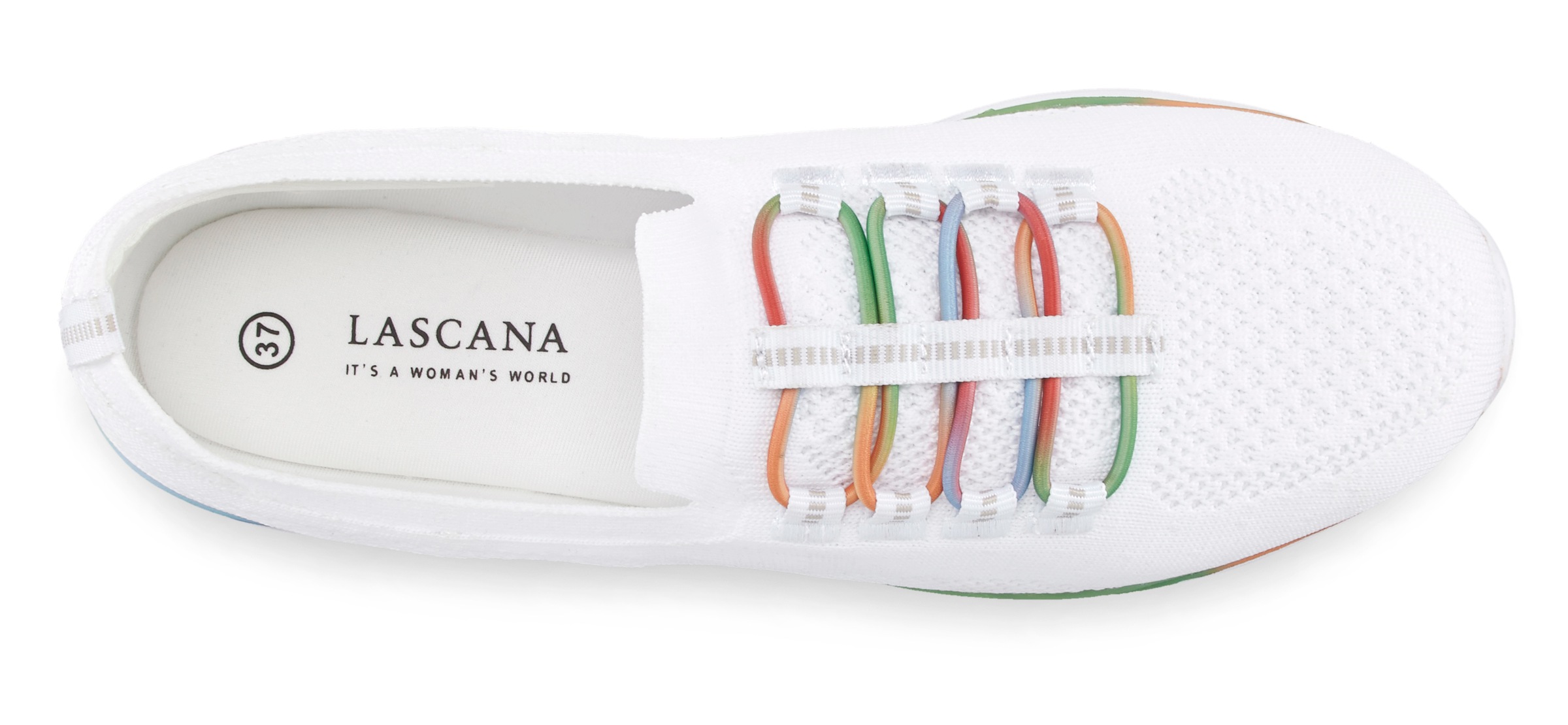 Sneaker LASCANA "Slipper, Halbschuh, Slip-On-Sneaker", Damen, Gr. 35, bunt (weiß, multi), Obermaterial: 100% Textilmaterial. Decksohle: 100% Textilmaterial. Futter: 100% Textilmaterial. Laufsohle: 100% Synthetik, unifarben, Basic, Schuhe Sneaker, aus leic 2