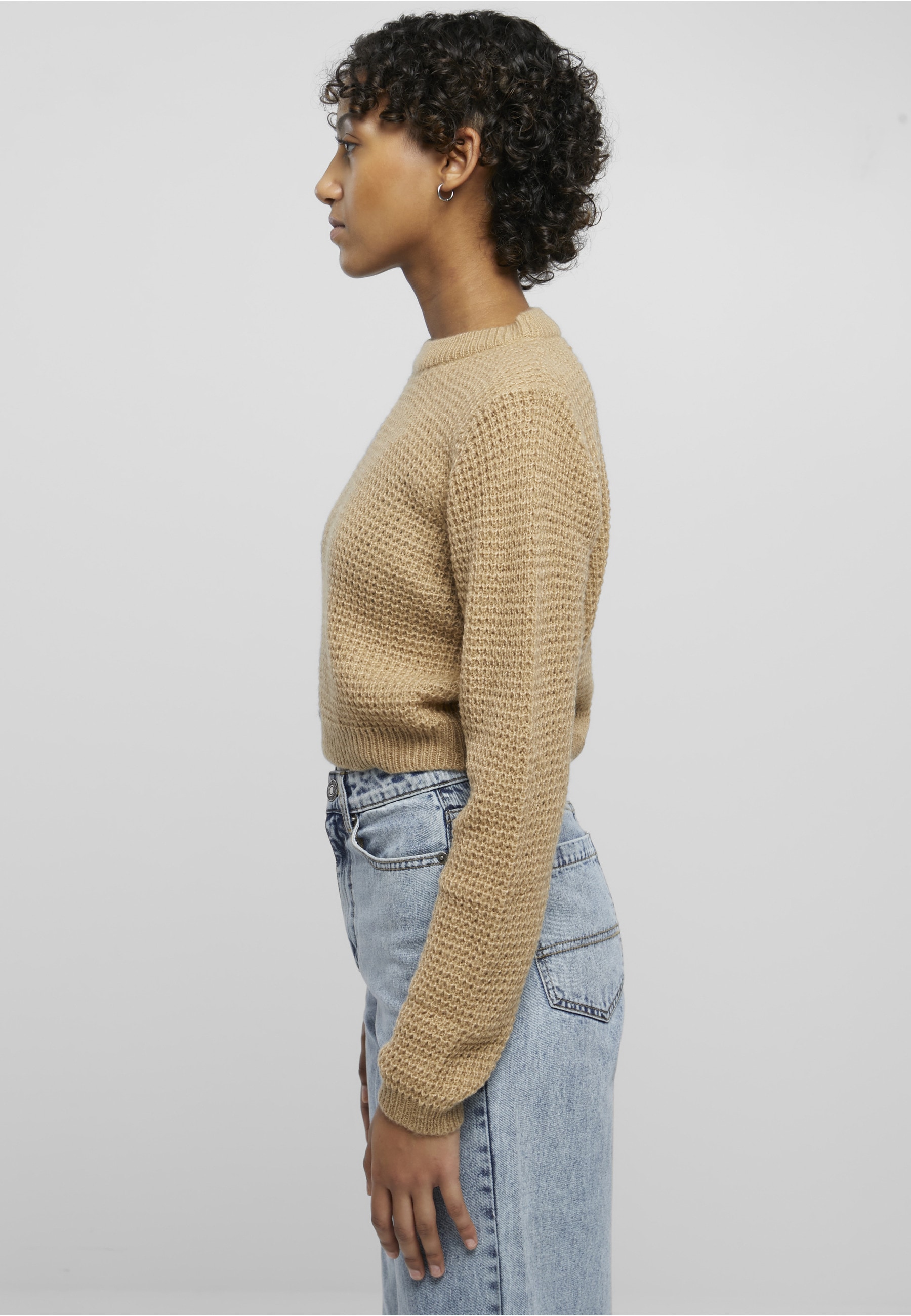 URBAN CLASSICS Fleecepullover »Urban Classics Damen Ladies Short Waffle Sweater«, 1 Stk.
