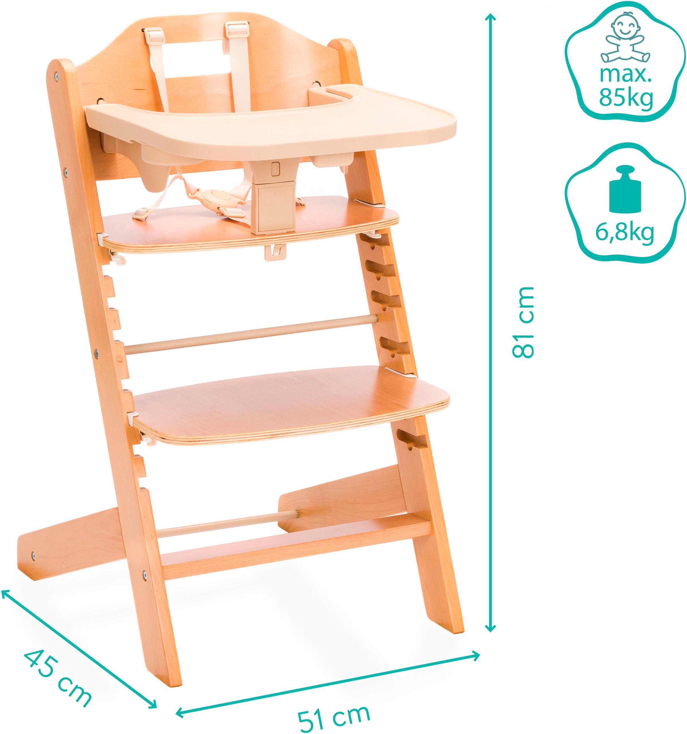 Fillikid Hochstuhl »Pia Swing«, (Set), 3 St., inkl. Neugeborgenenaufsatz und Wippe