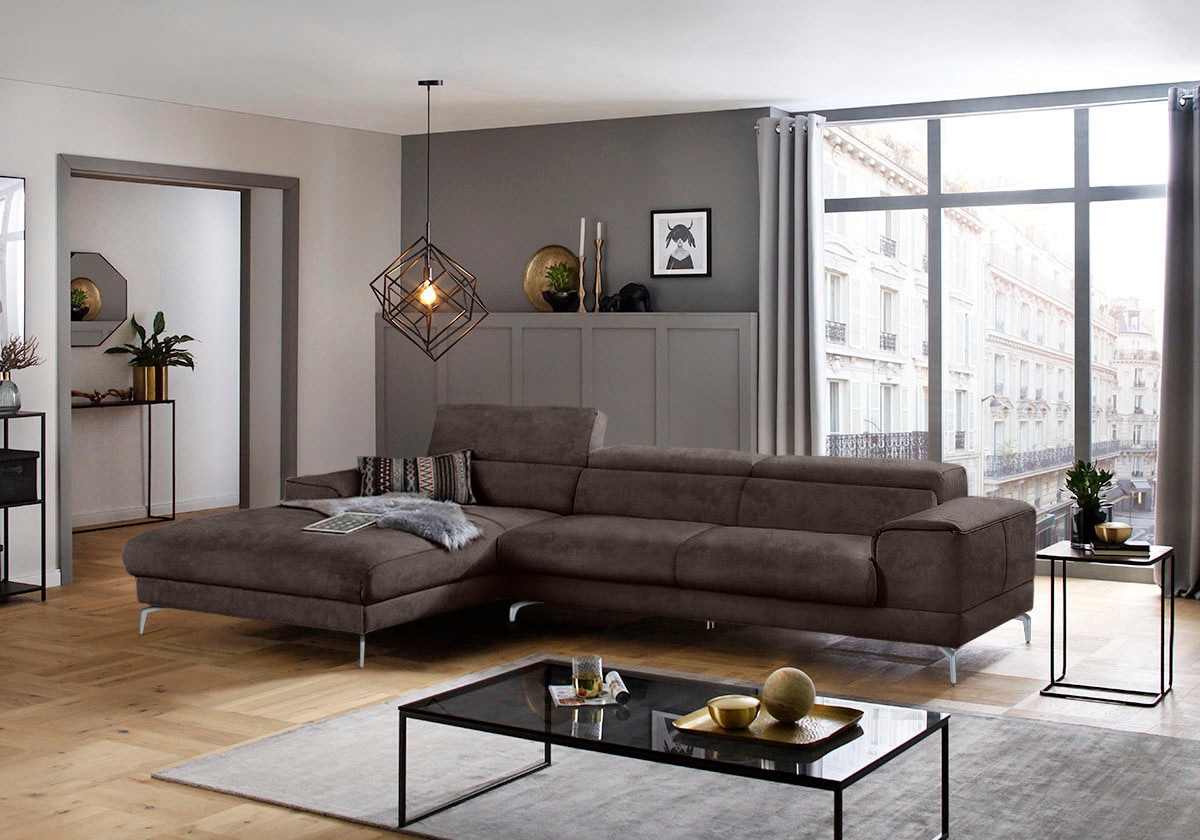 W.SCHILLIG Ecksofa "piedroo, Designsofa mit tollem Sitzkomfort, bequem und elegant, L-Form" Kopfteilverstellung, wahlweise mit Sitztiefenverstellung, Breite 343cm