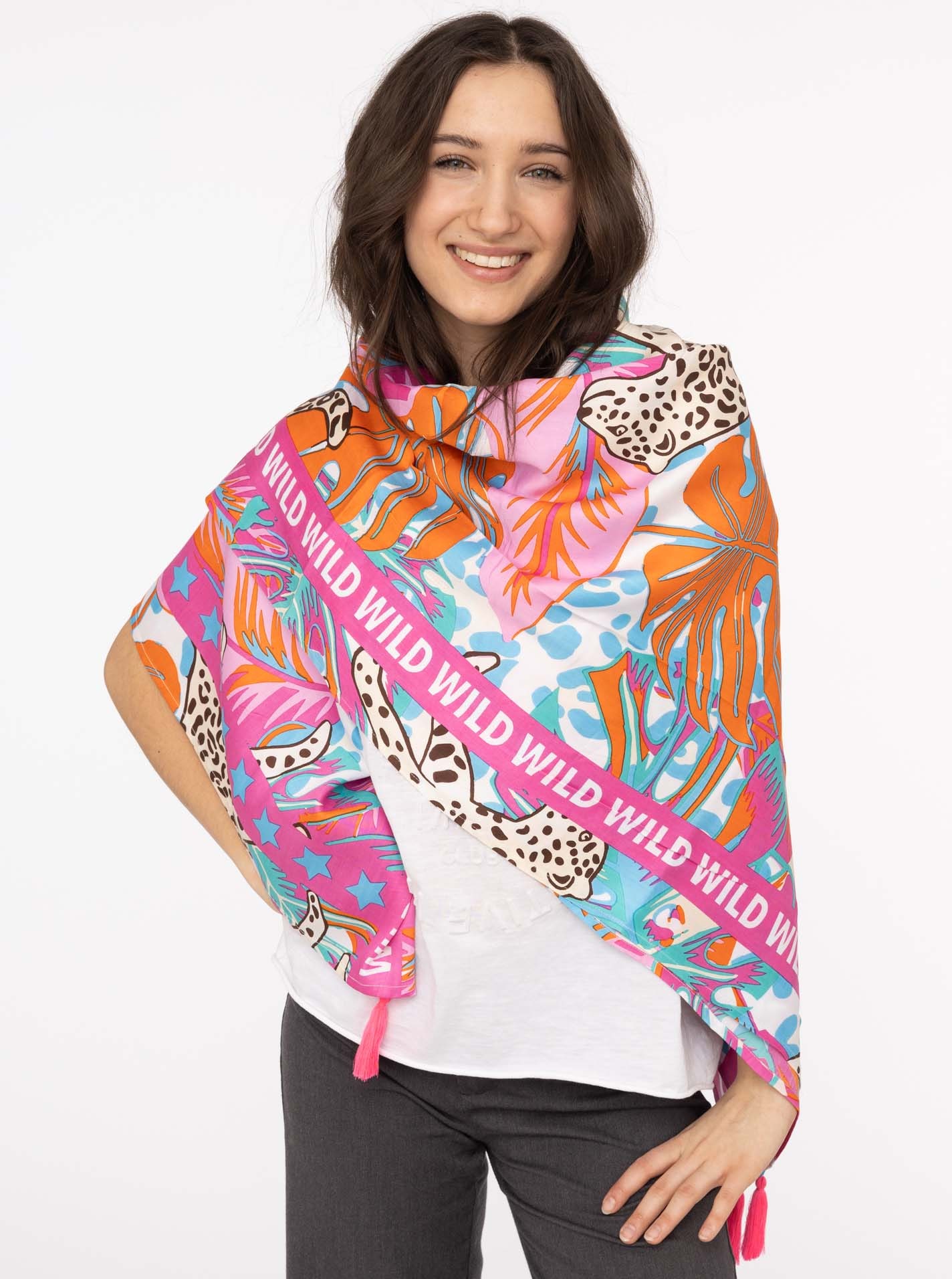Zwillingsherz Modetuch »Viereck "Wild Dschungel"«, mit Leoparden und Tasseln