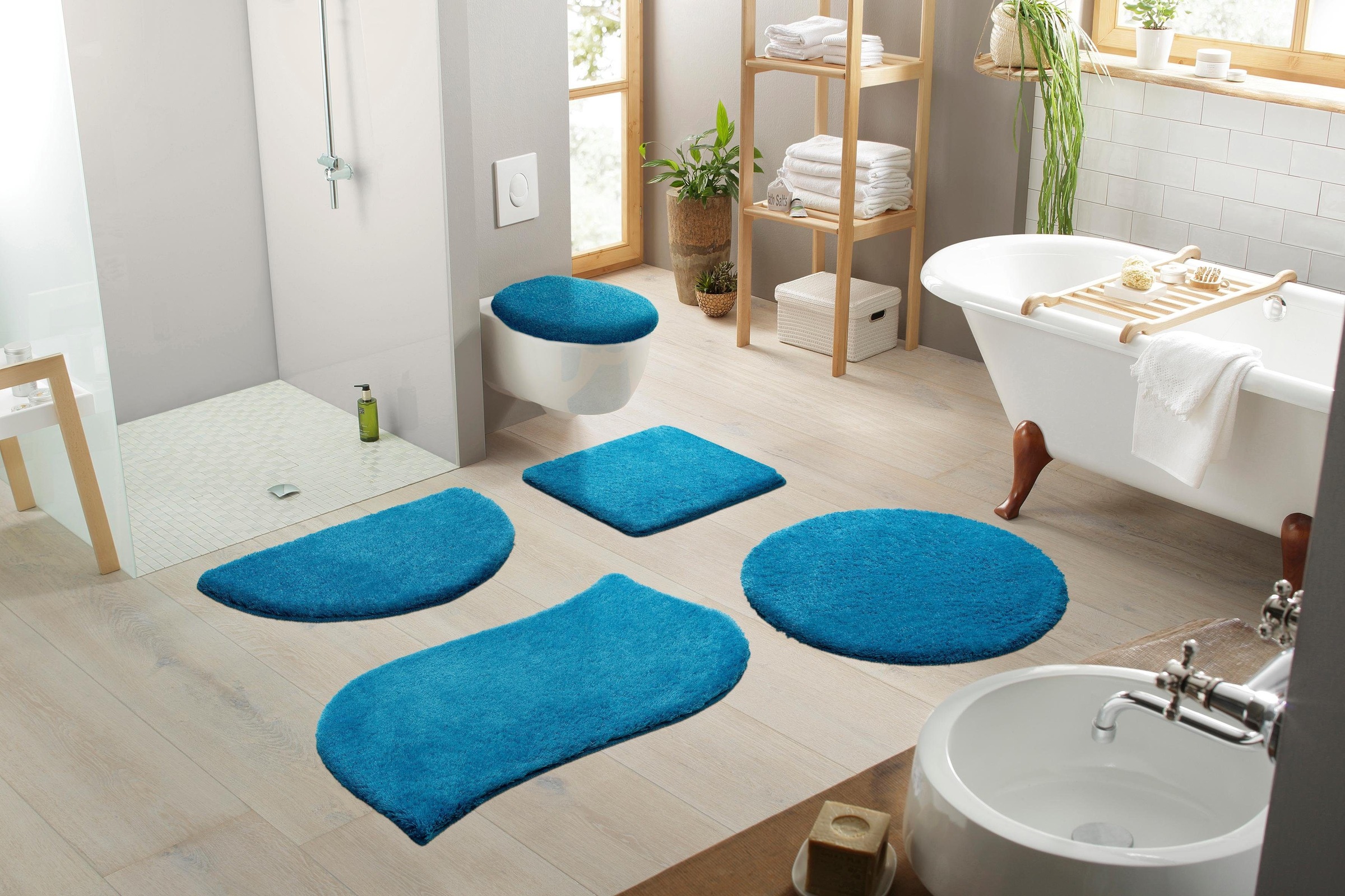 my home Badematte »Merida, Badvorleger, Badezimmer Teppich«, rutschhemmend beschichtet, fußbodenheizungsgeeignet-schnell trocknend-strapazierfähig, Badteppich, Uni Farben, rechteckig, rund & als 2-tlg. Set erhältlich