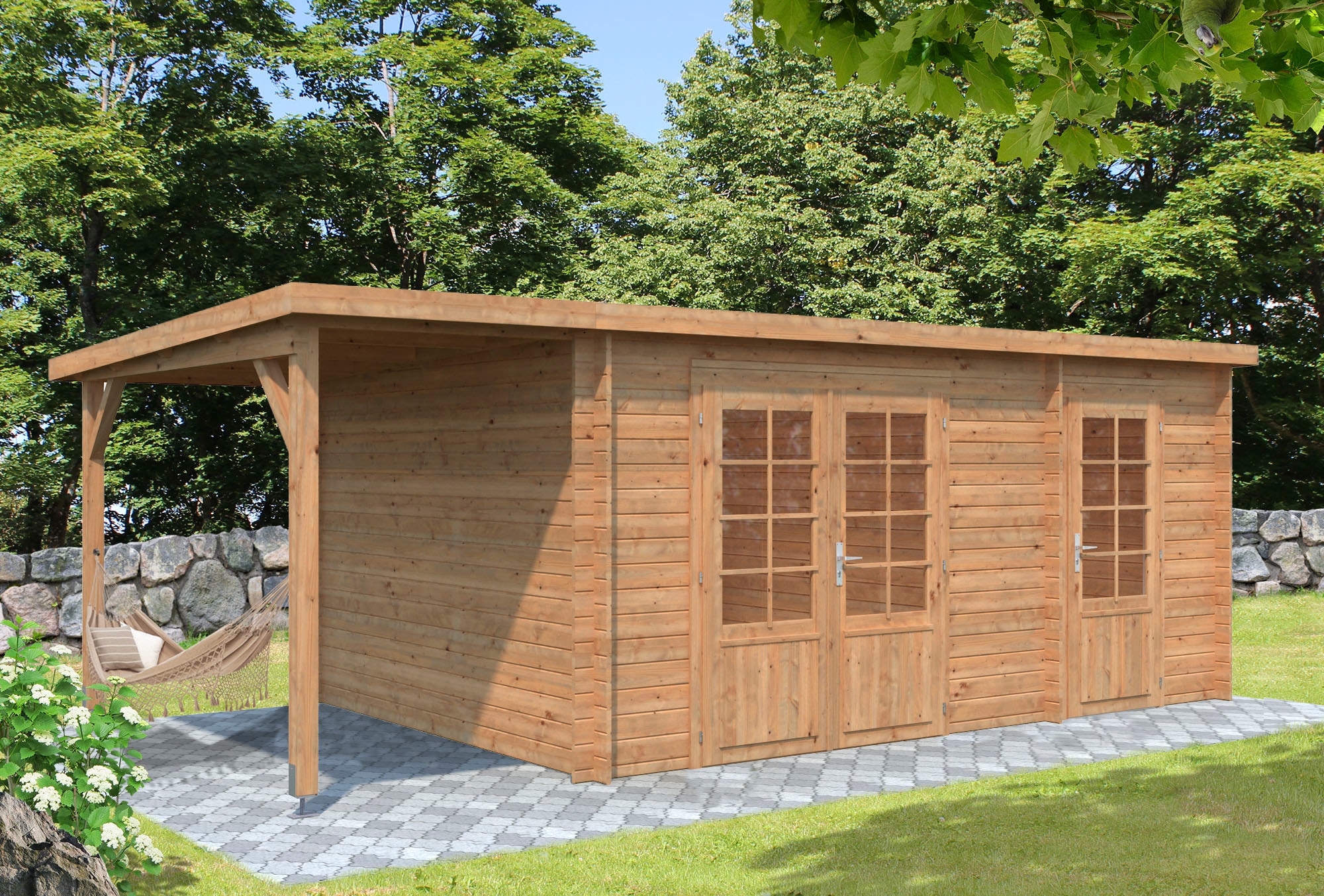 Palmako Gartenhaus »Ella«, (Set), 13,1+3,9 m², mit Anbaudach